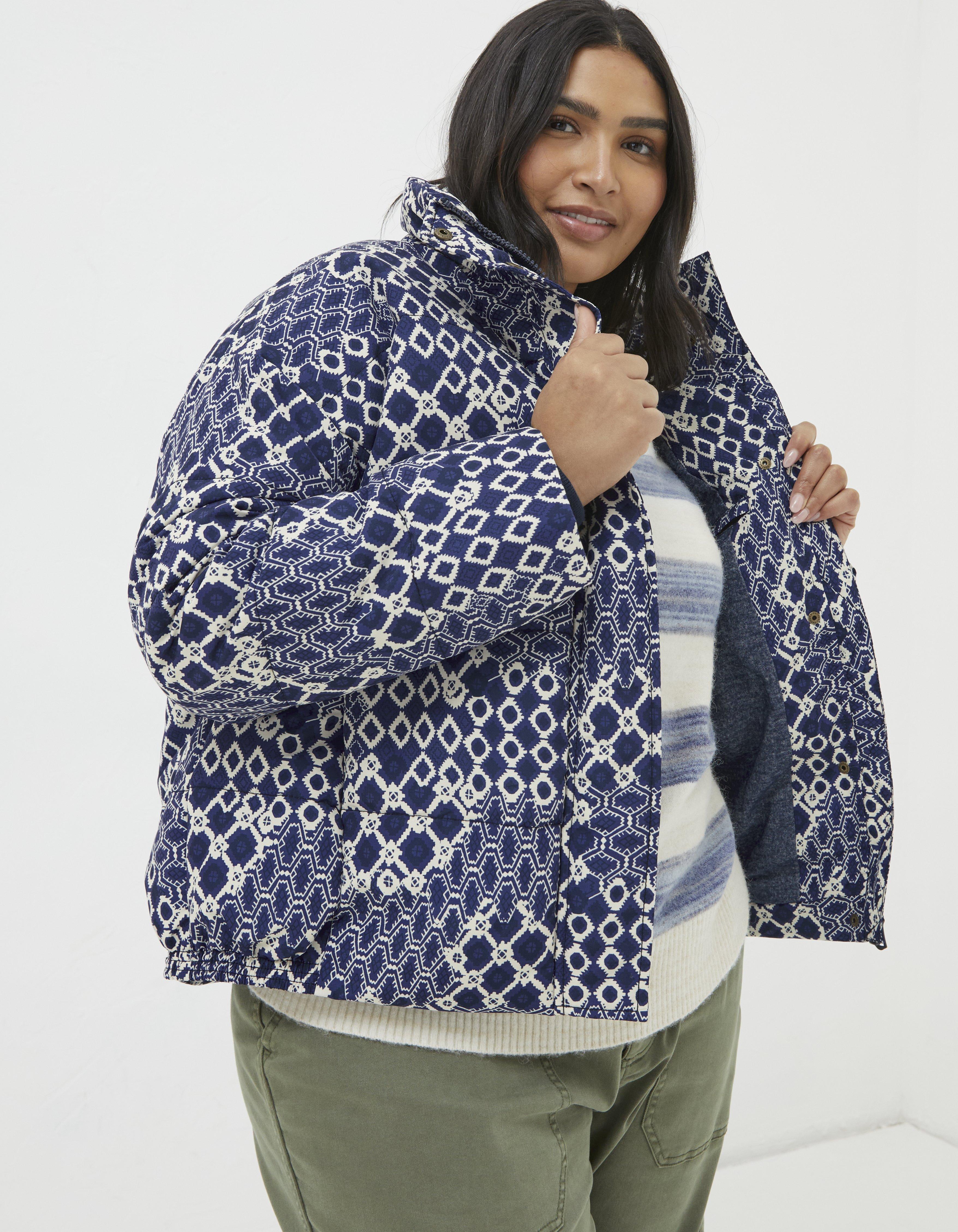 Patchwork puffer outlet coat