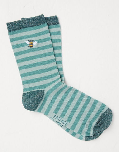 1 Pack Embroidered Bee Stripe Socks