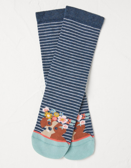 1 Pack Floral Dog Stripe Socks