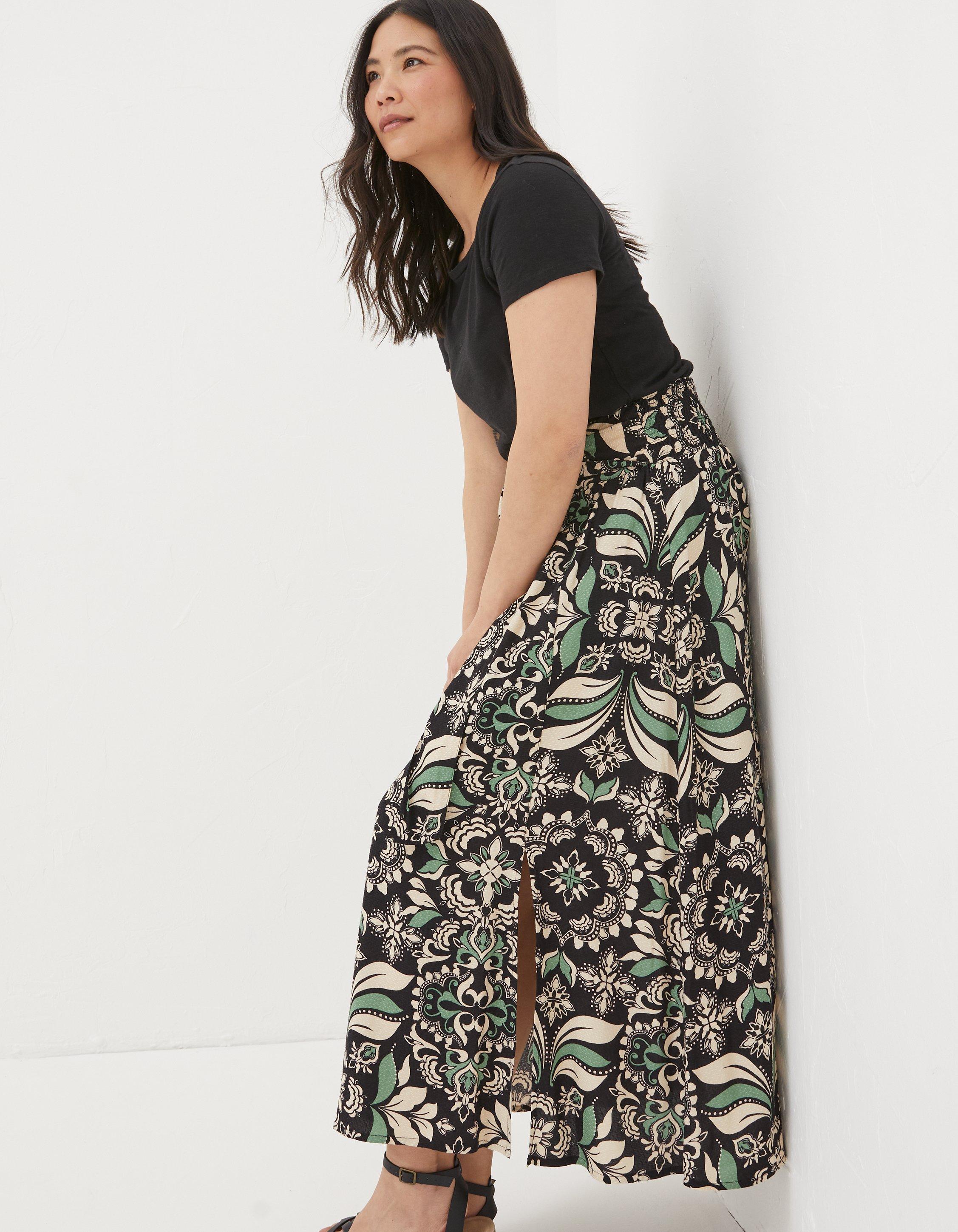 Sascha Mosaic Leaf Midi Skirt