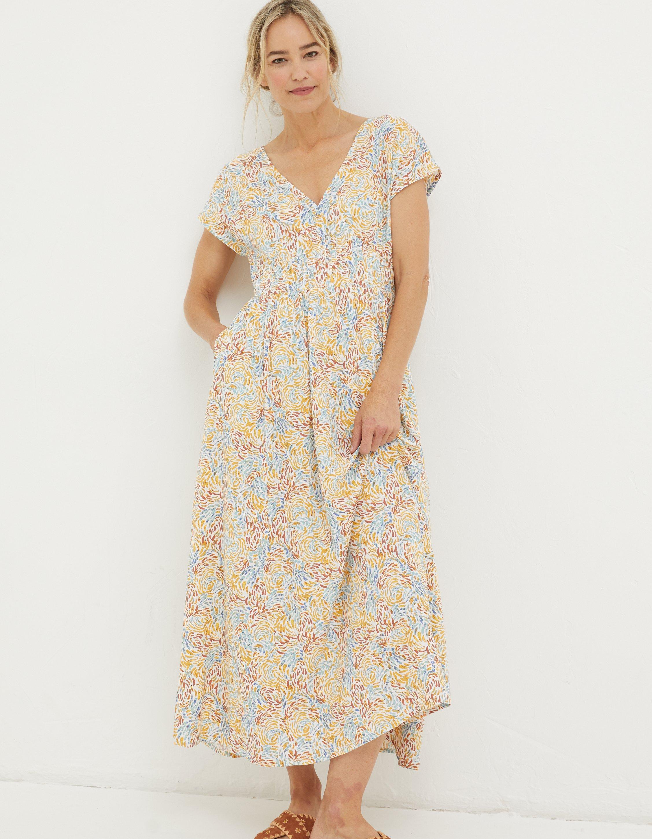 Linen-Blend Midi Dress