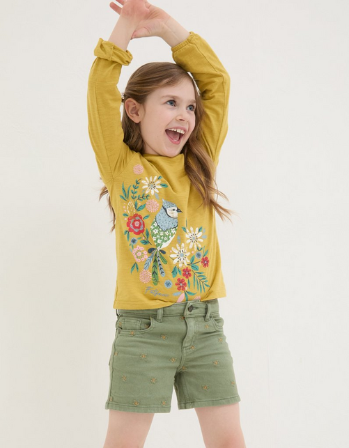Kid’s Daisy Embroidered Denim Shorts