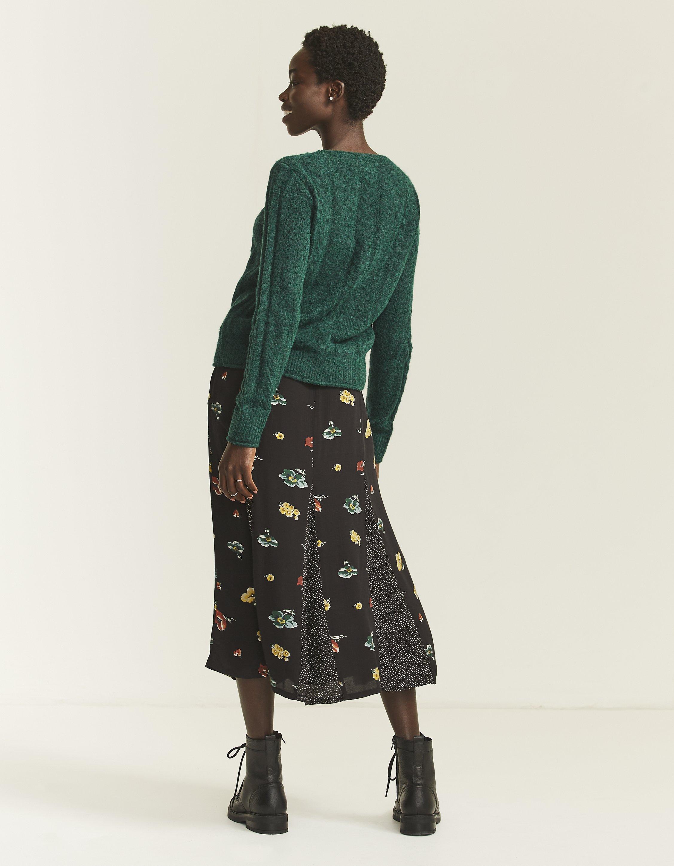 Black Annik Floral Midi Skirt, Skirts | FatFace.com