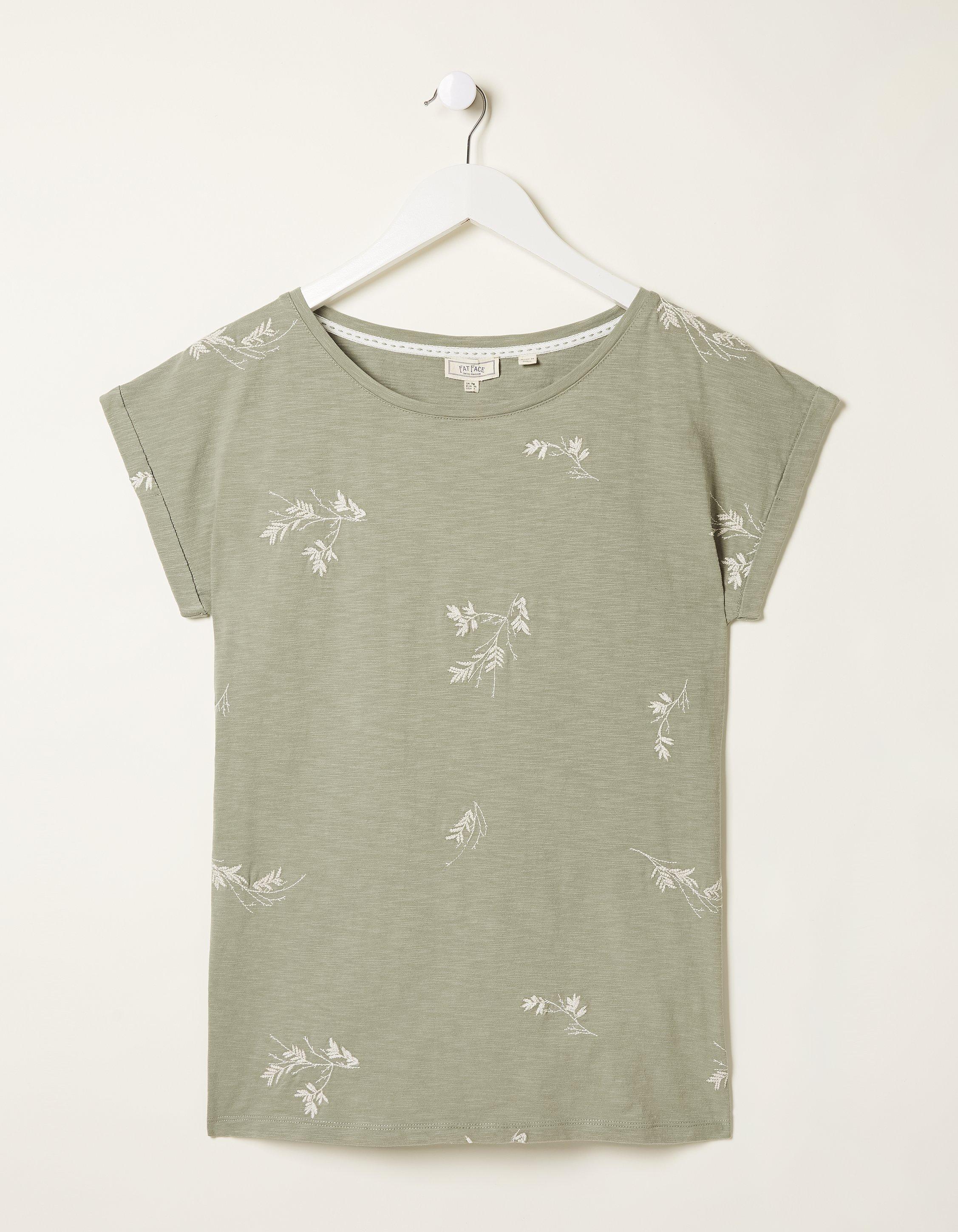 Green, floral-flower embroidered T-shirt Weiß