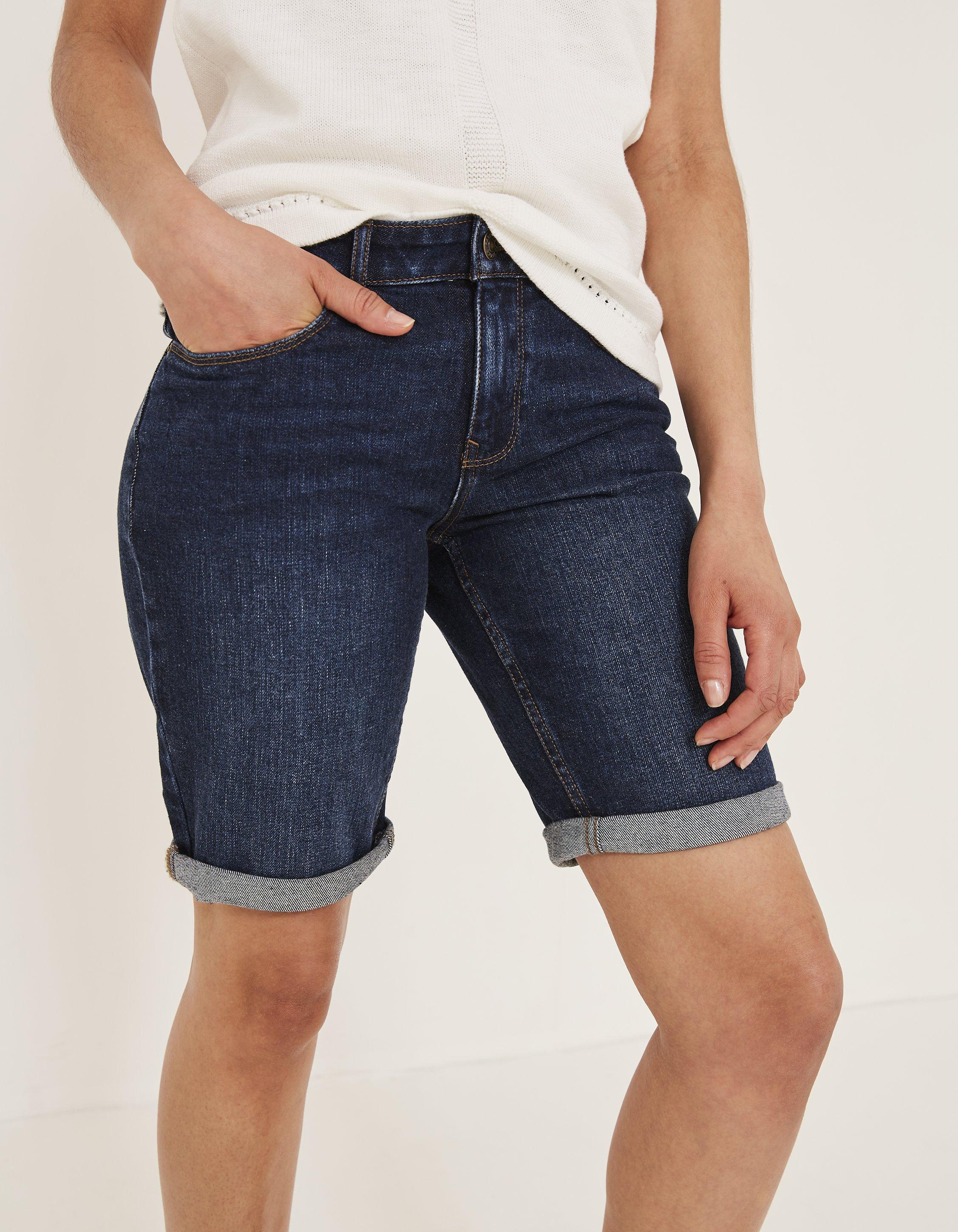 dark wash denim shorts womens