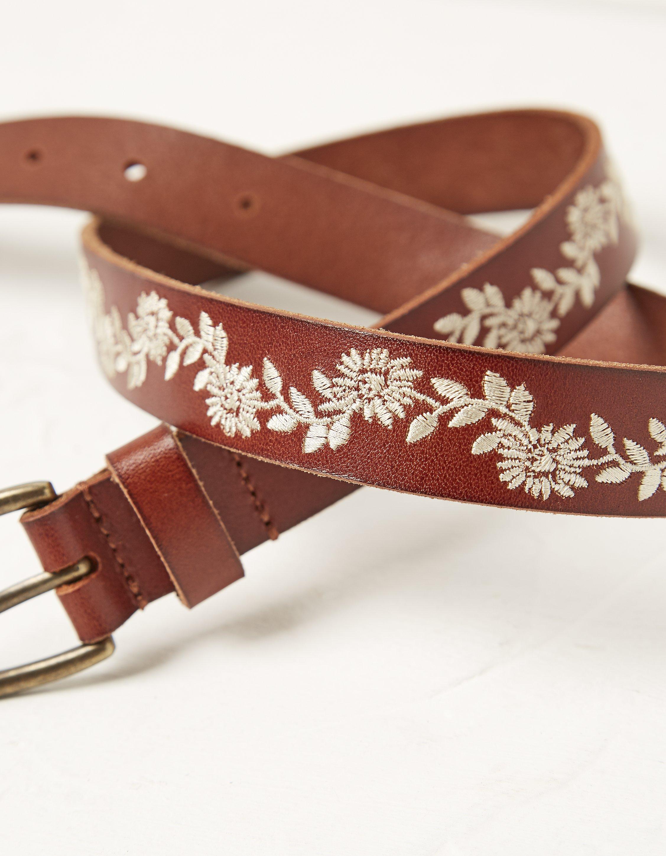 Women's Flower Embroidery Biker Leather Belt Loop