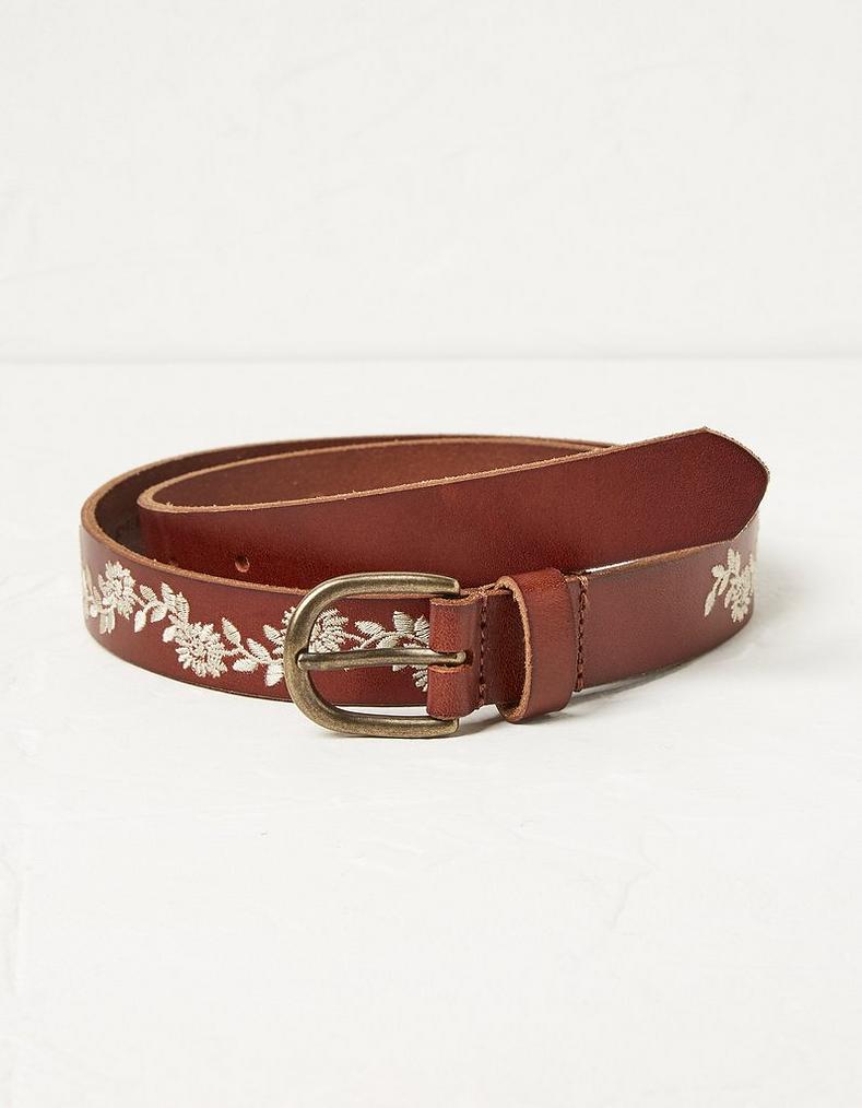 Fat Face BNWT Penelope Floral Embossed Belt Women's 100% Leather Brown 