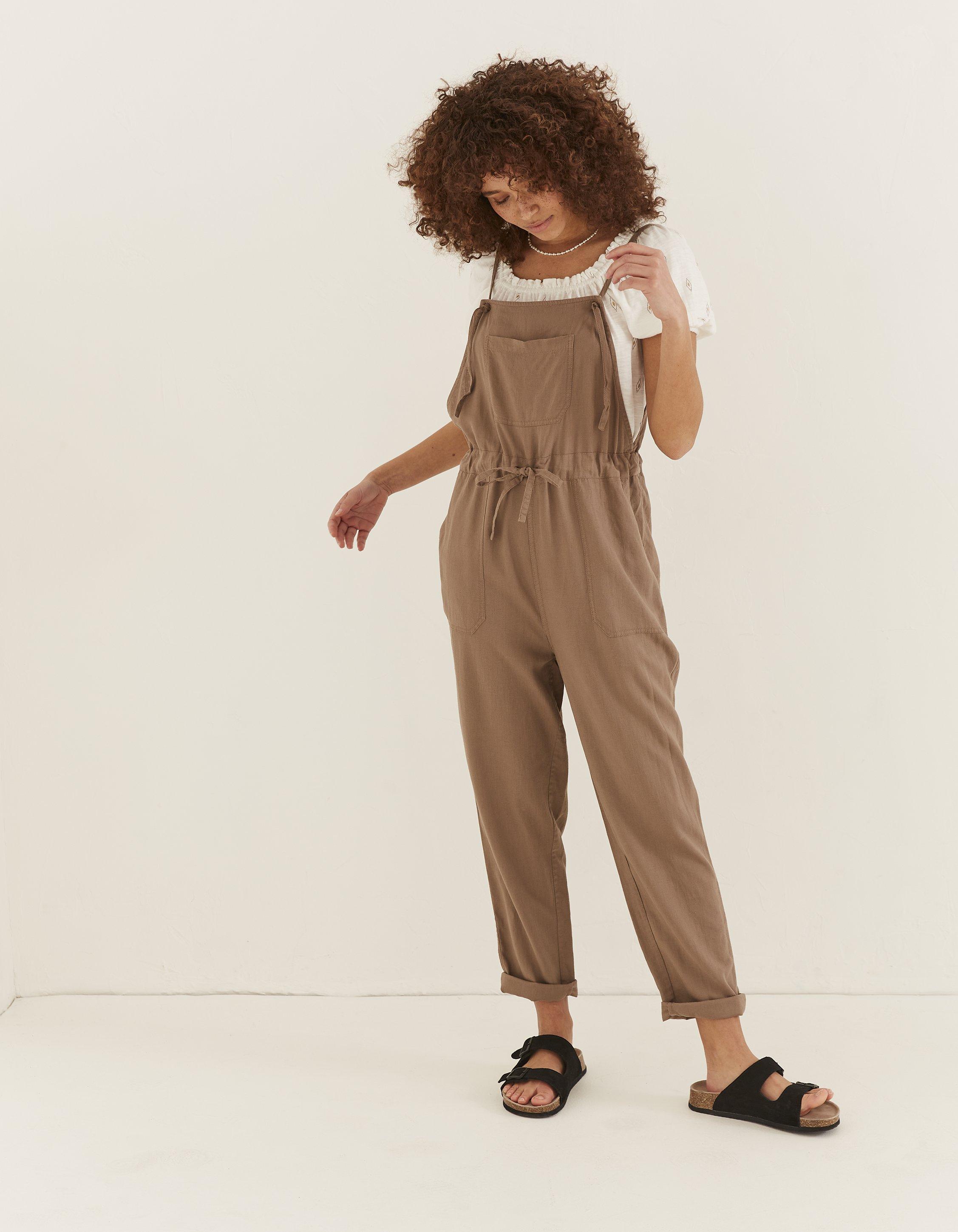 Linen Dungarees - Beige