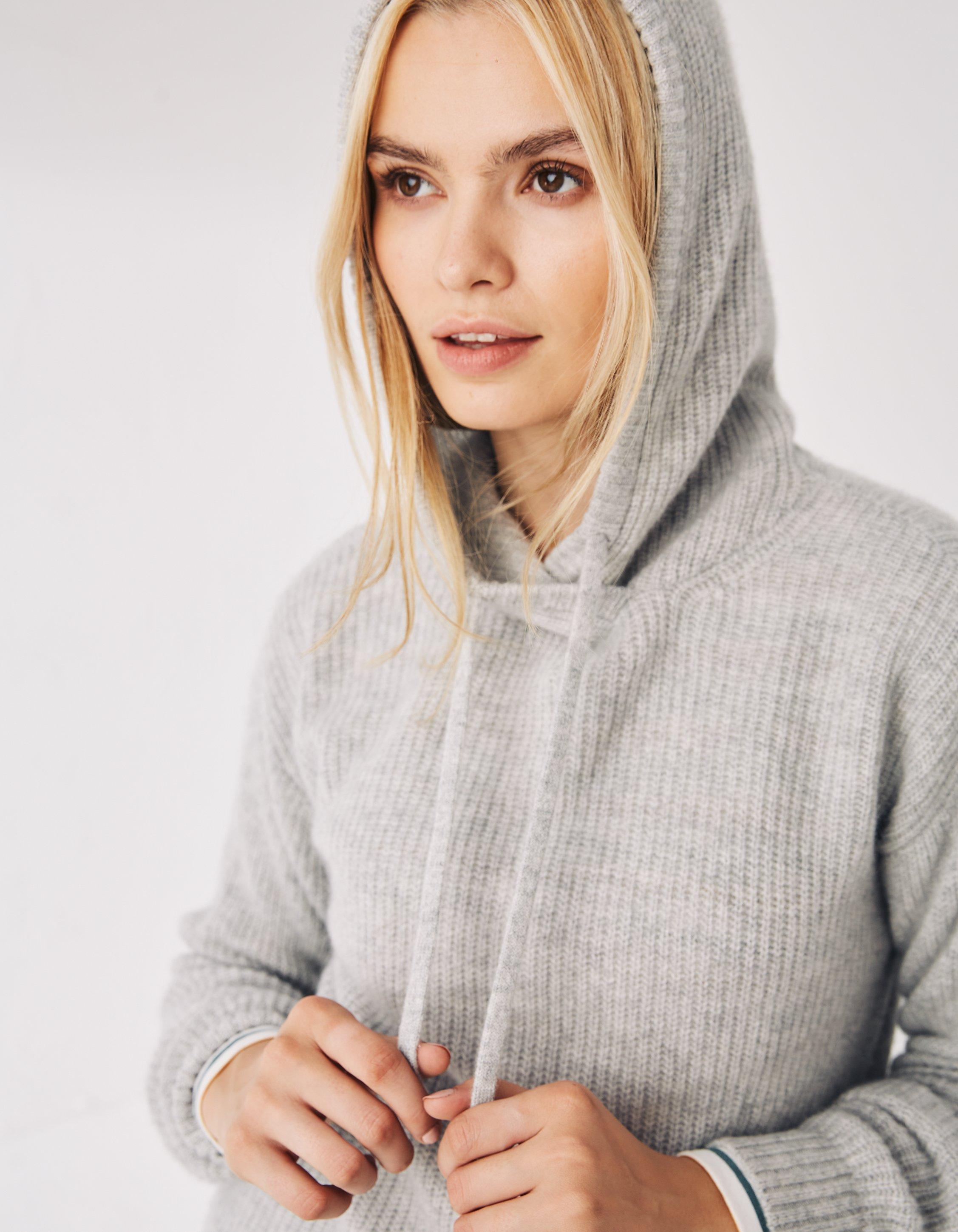 Women’s gray cashmere blend sweatshirt with hood