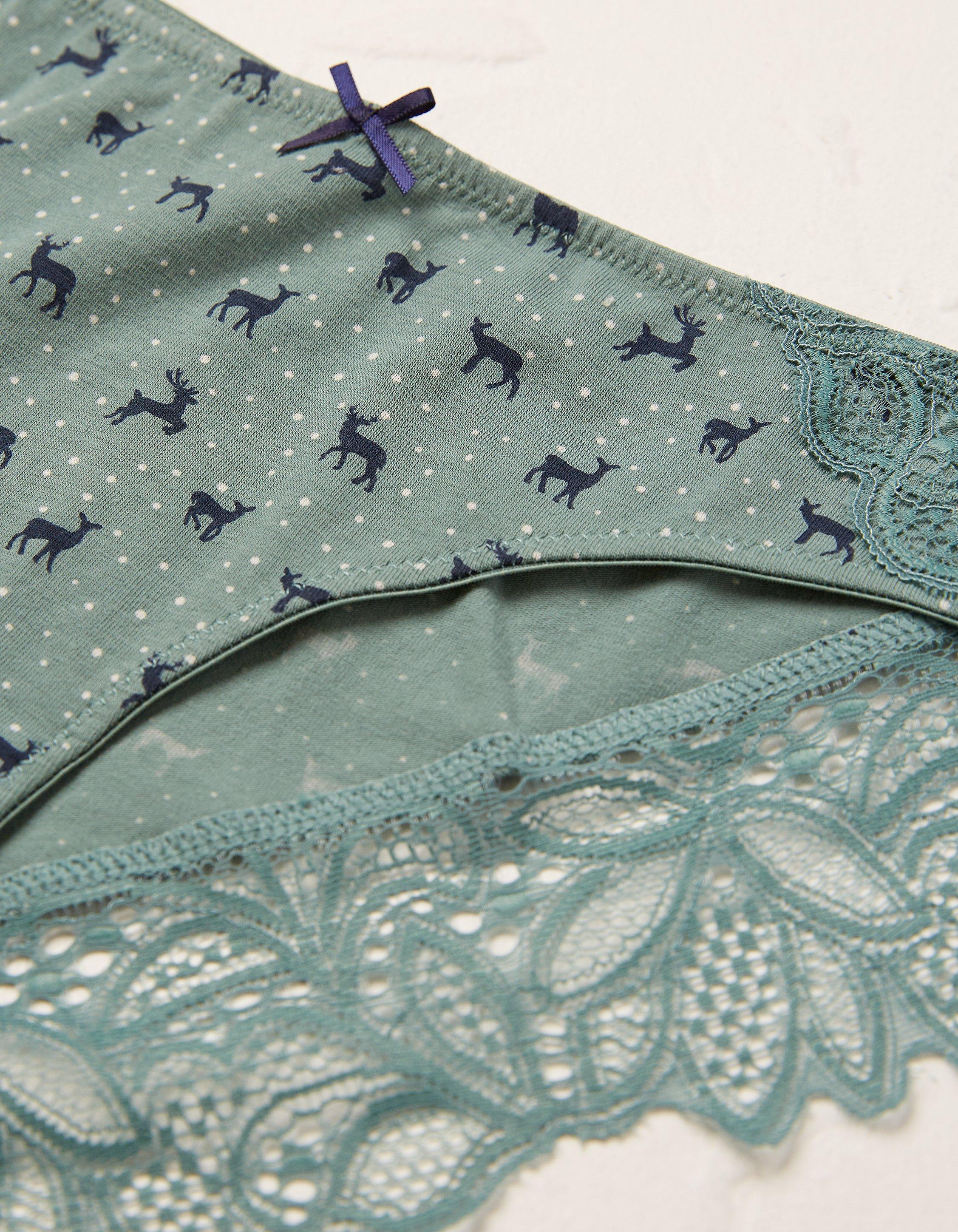 Super Soft Lace Detail Cheeky Panty - Green Deer