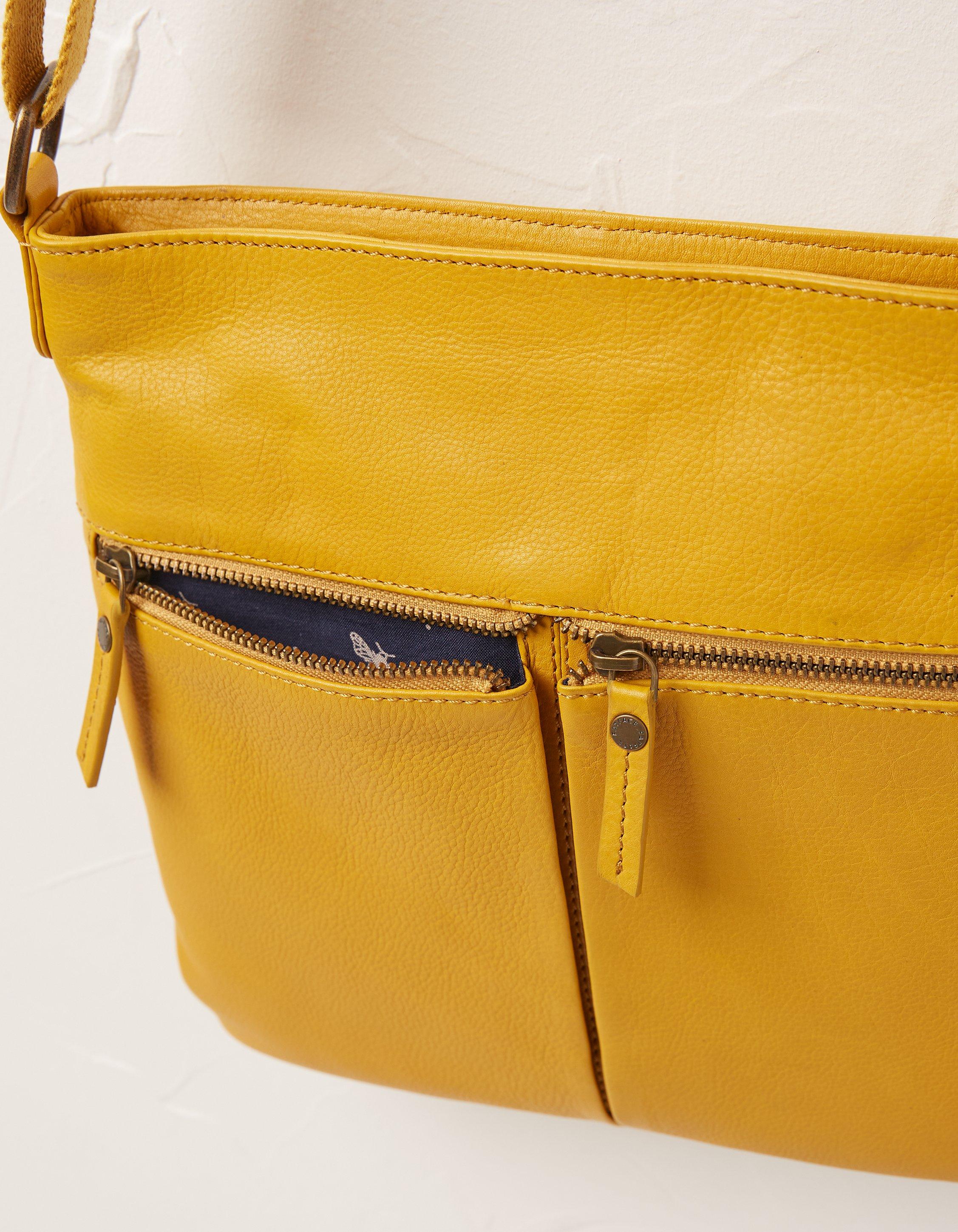 Faux Leather Multi Compartment Crossbody Bag - Mustard