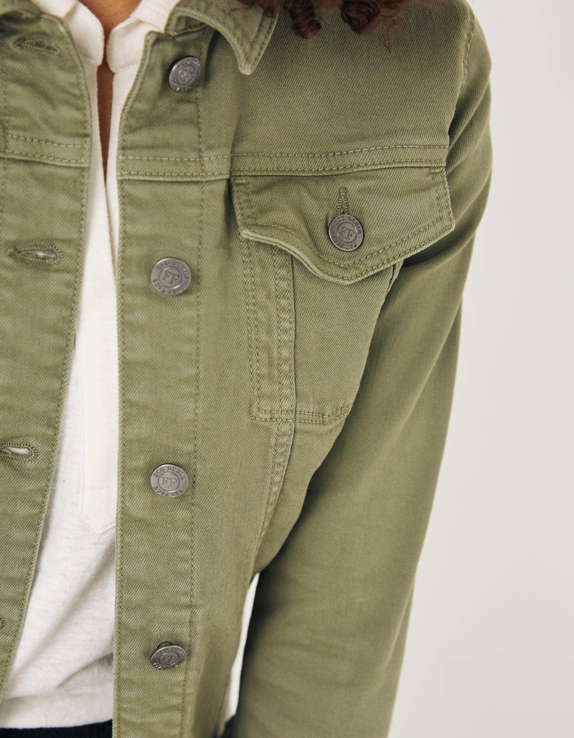 Khaki green denim jacket on sale womens