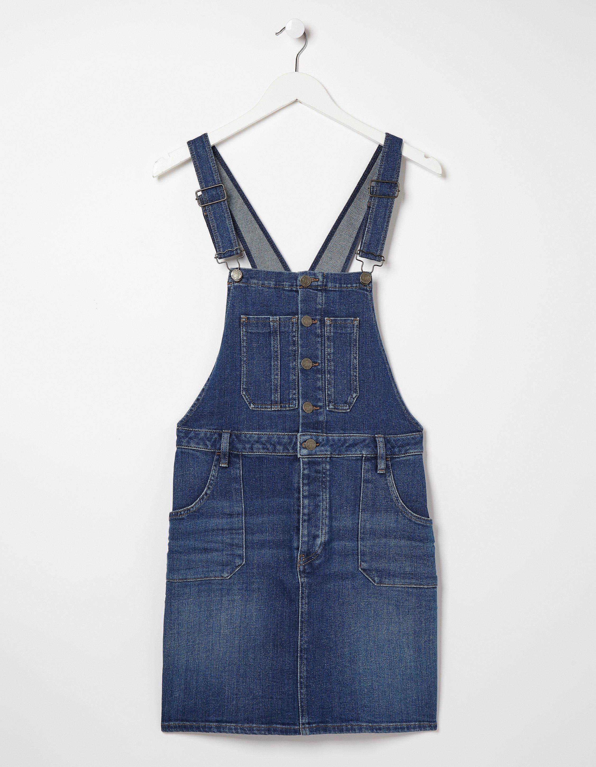 NUTMEG Blue Denim Pinafore Dress Dungaree Front Pockets Relaxed Fit