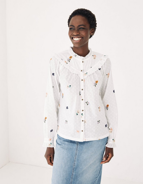 Tara Embroidered Frill Shirt
