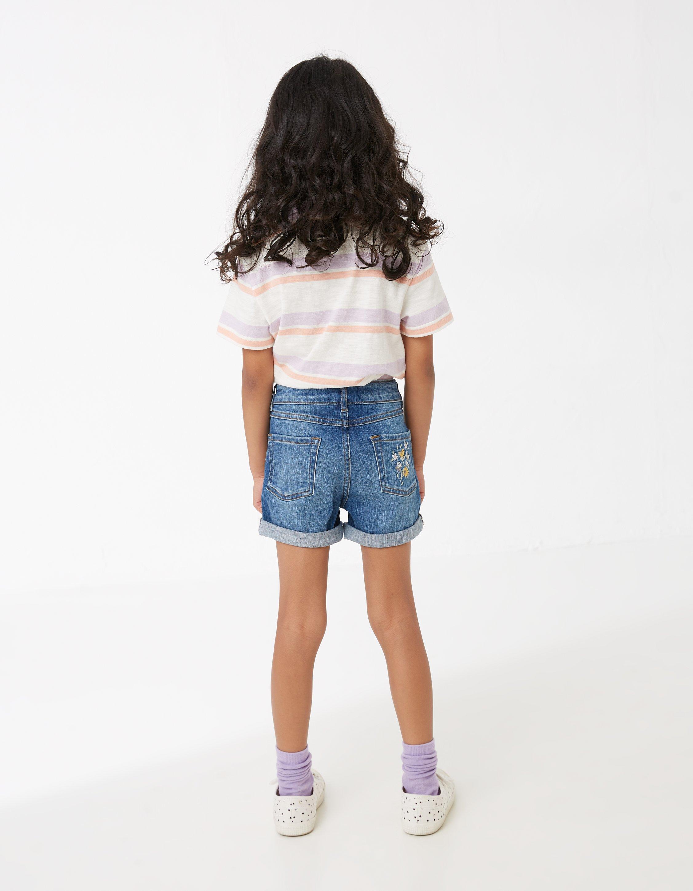 MSGM Kids embroidered-logo denim shorts - White