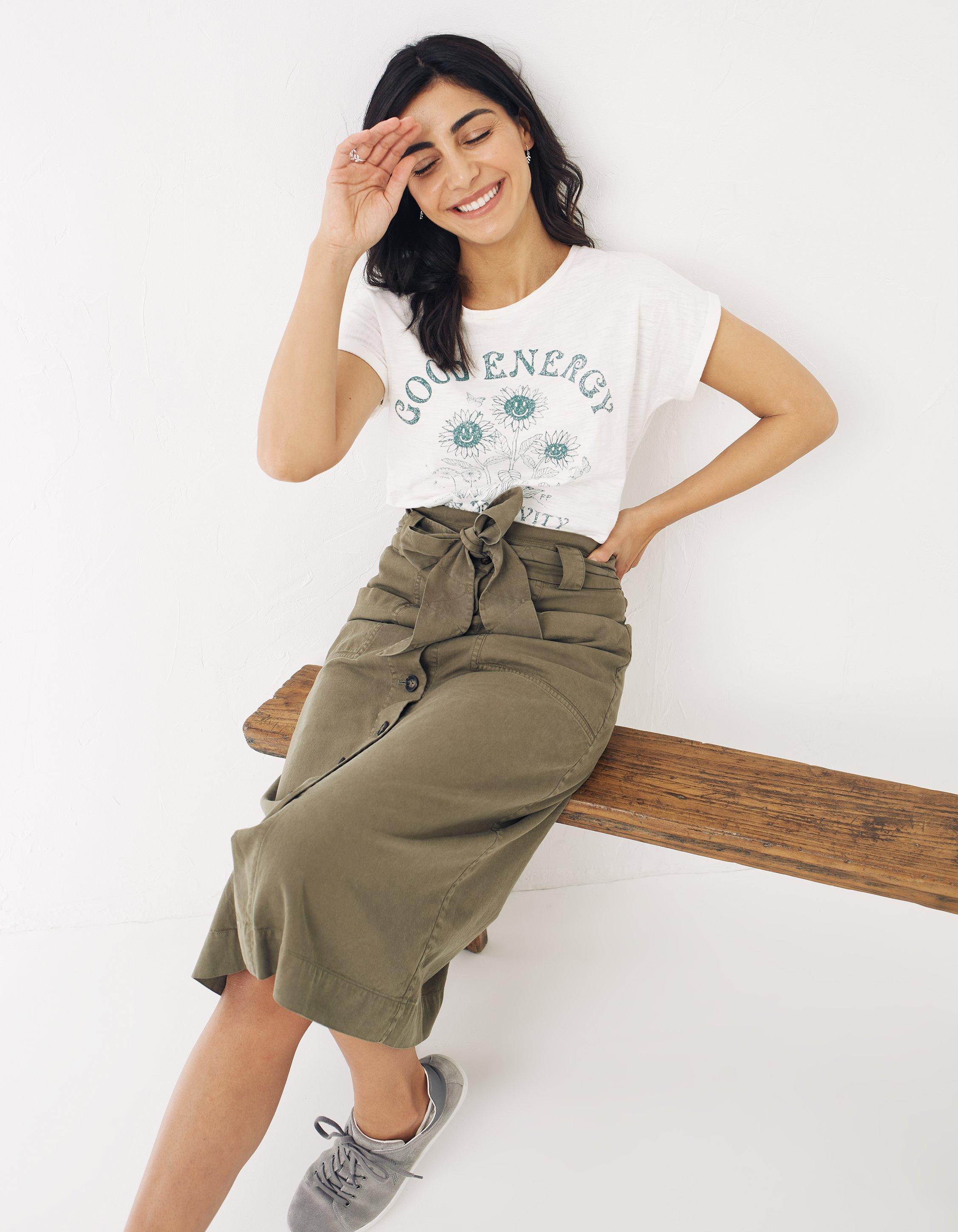 Khaki utility hotsell midi skirt