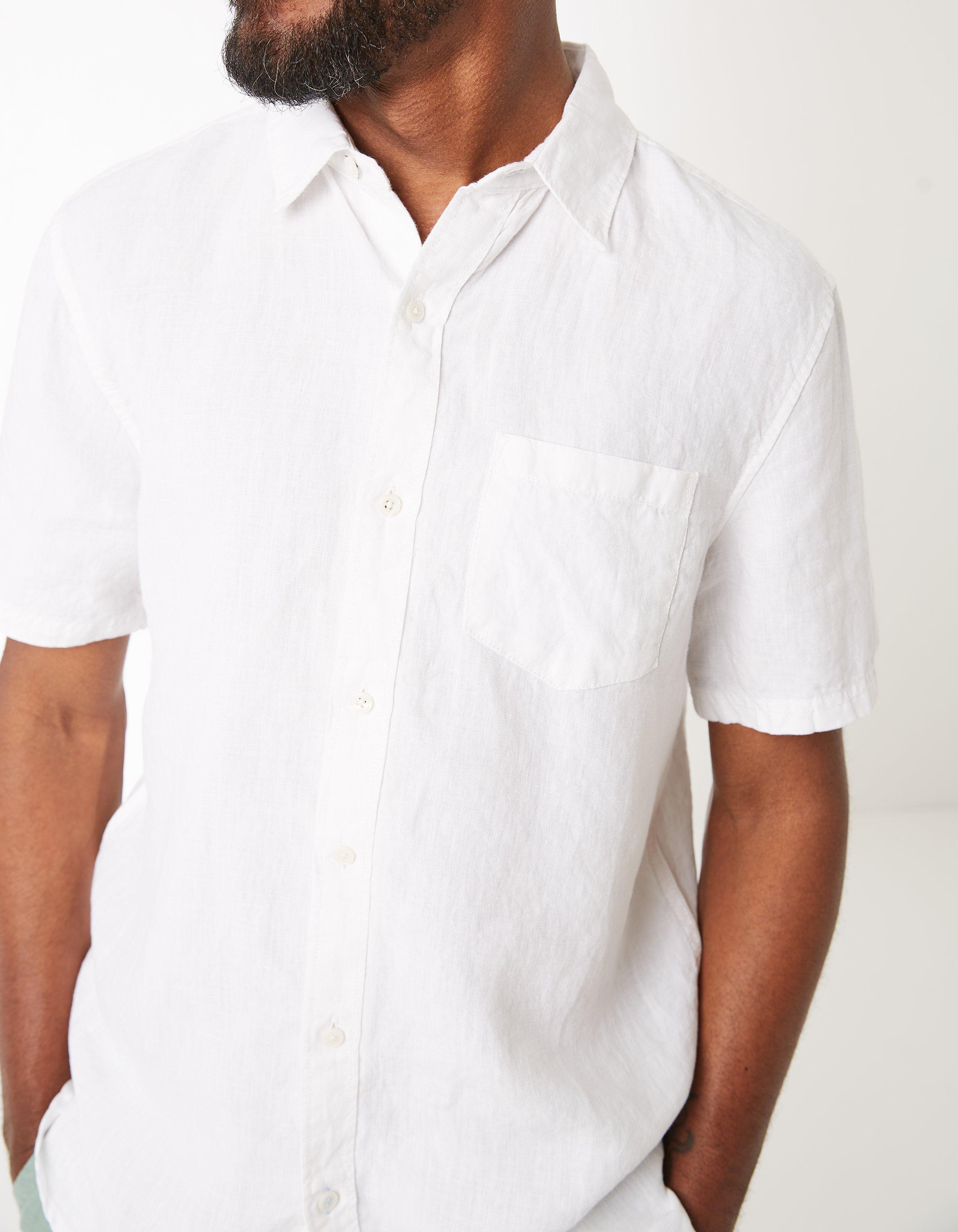 Mens short sleeve 2025 white linen shirt