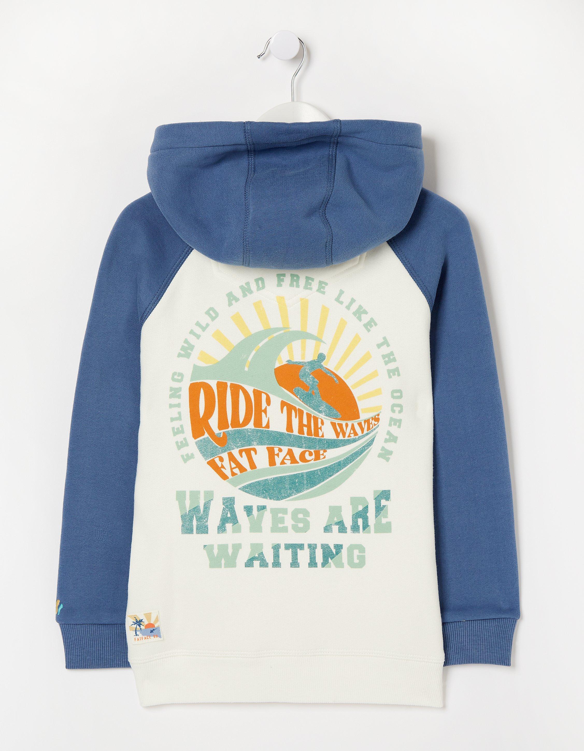 Waves Print Zip Through Hoodie