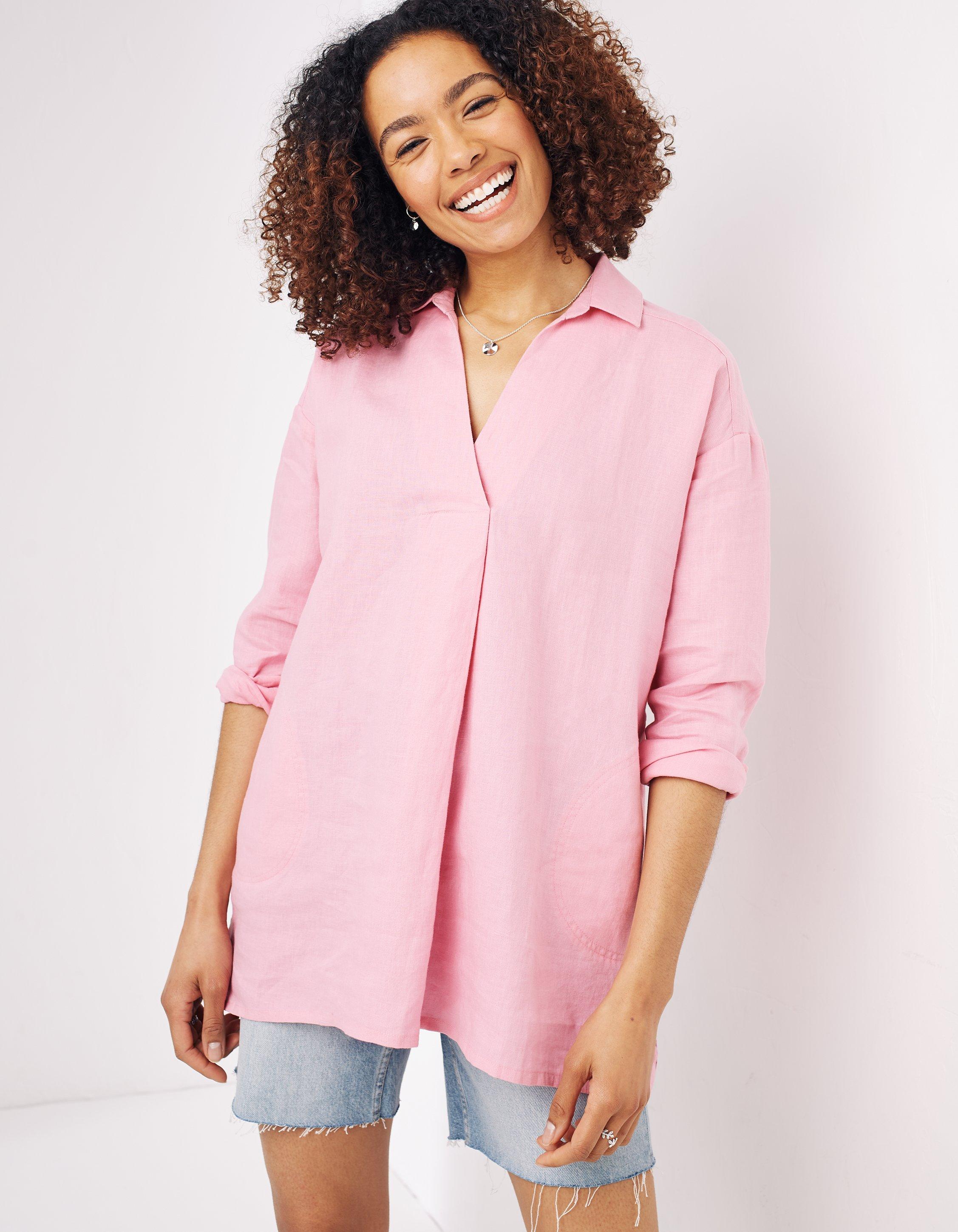 ladies pink linen shirt