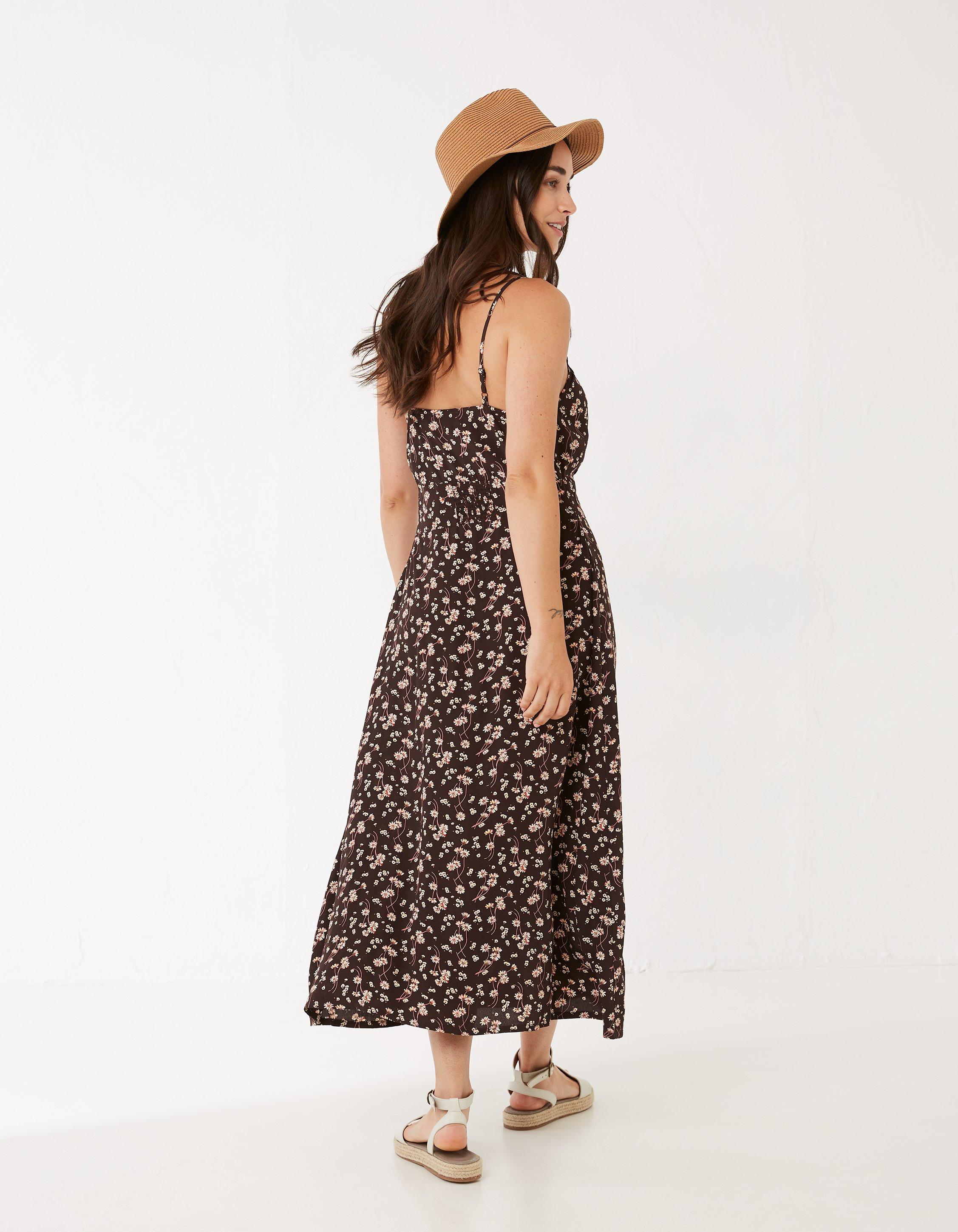 Daisy Print Tea Dress with Shirred Shoulder Detail