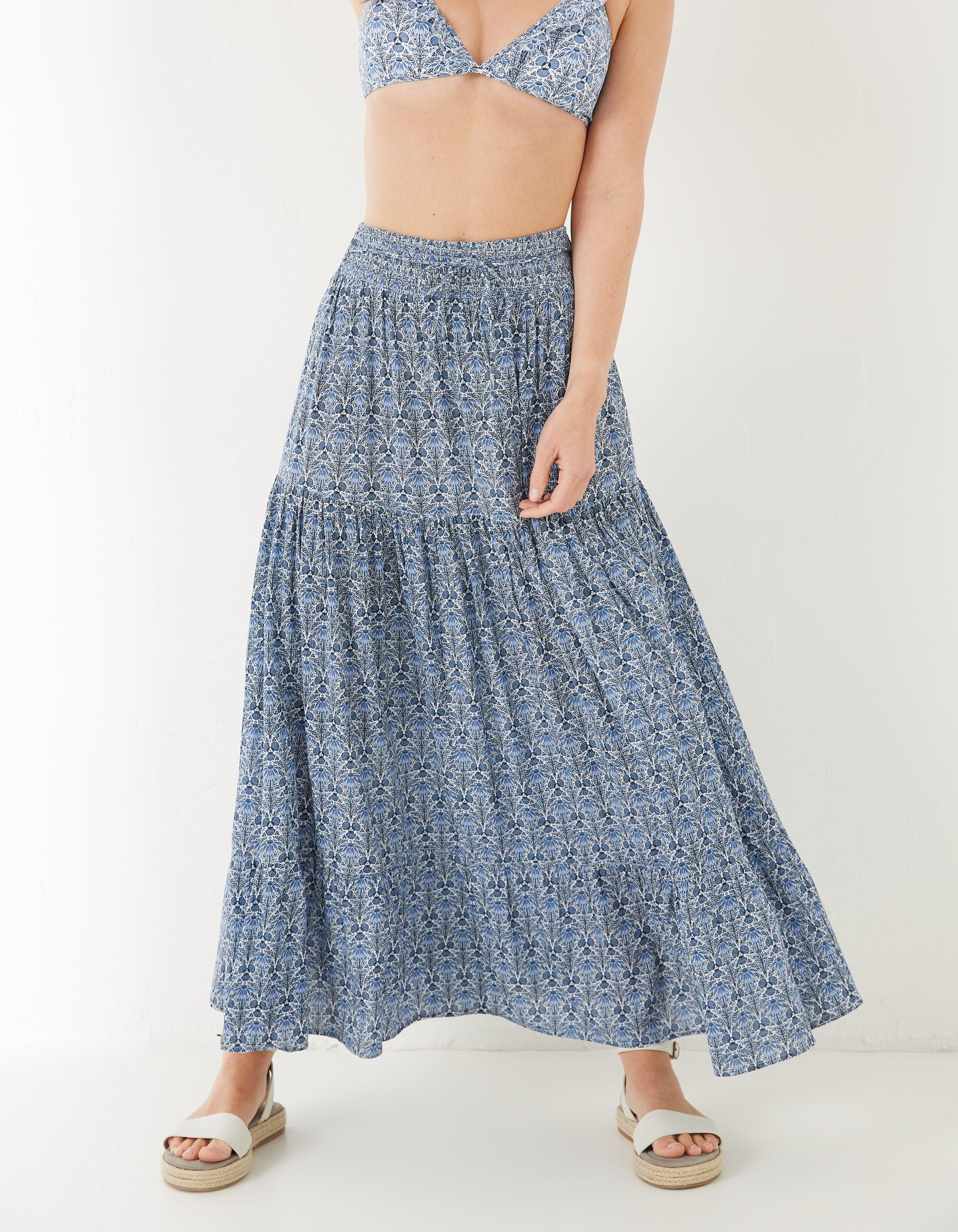 Fatface blue pleated 2025 water lilies skirt