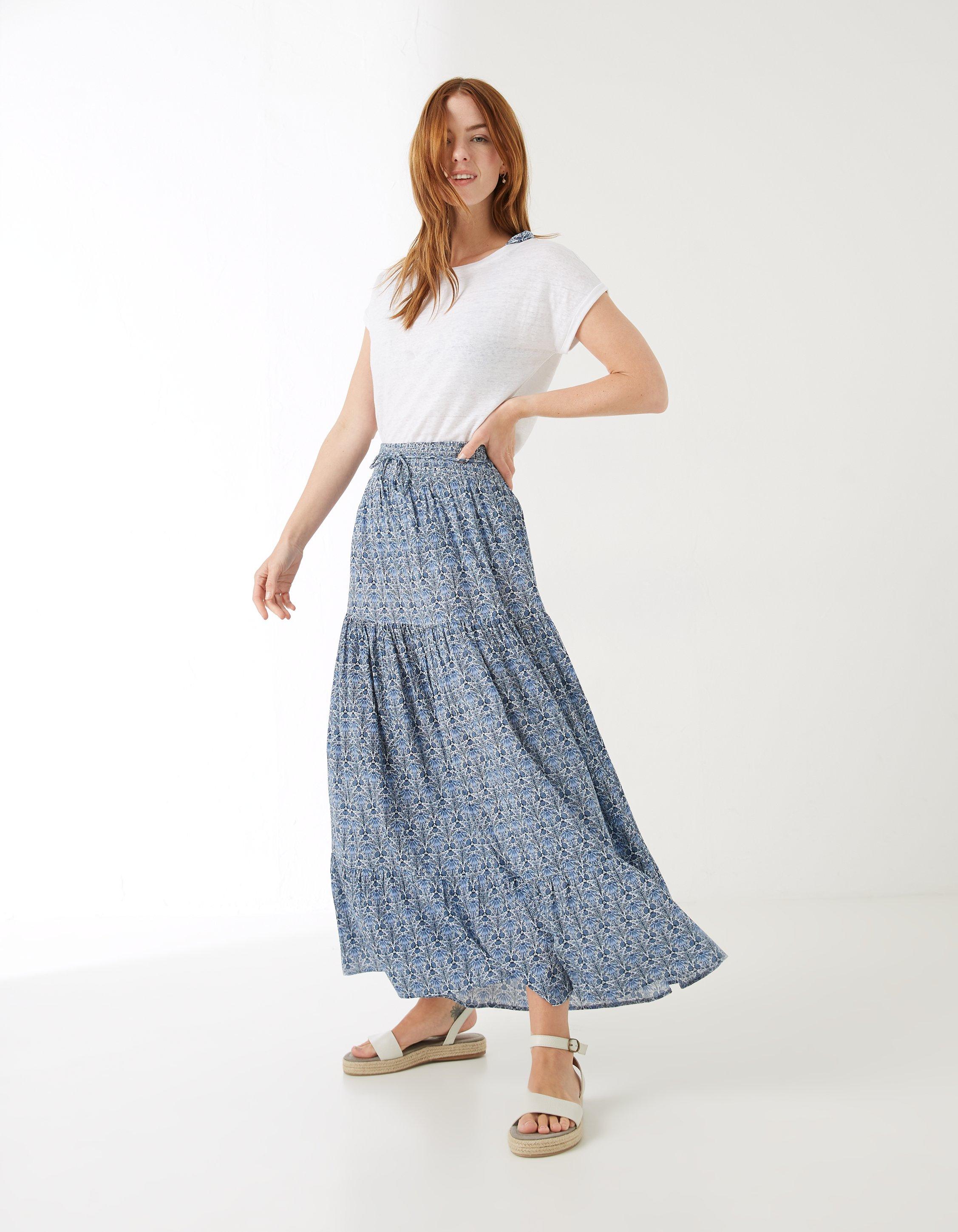 Fatface blue pleated shop water lilies skirt