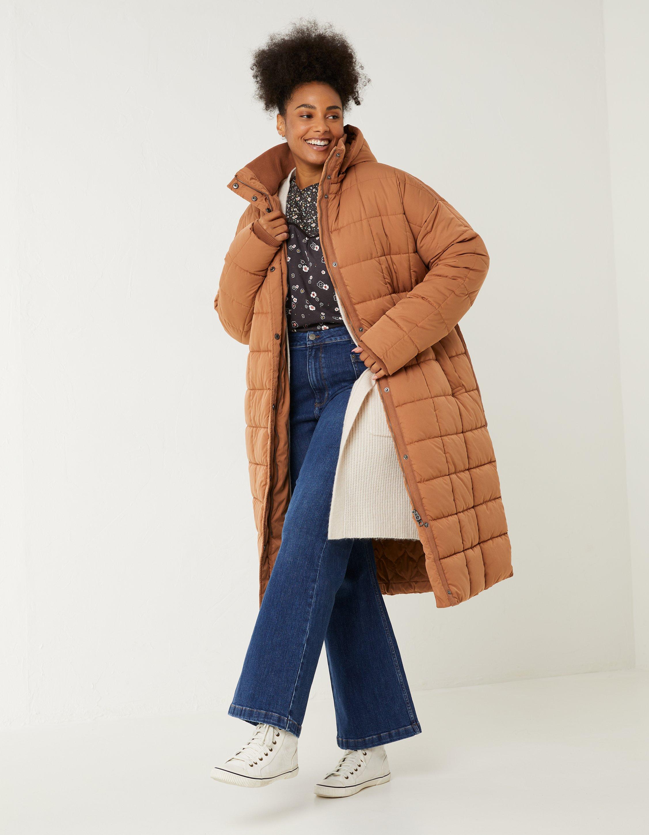 Long tan puffer coat new arrivals