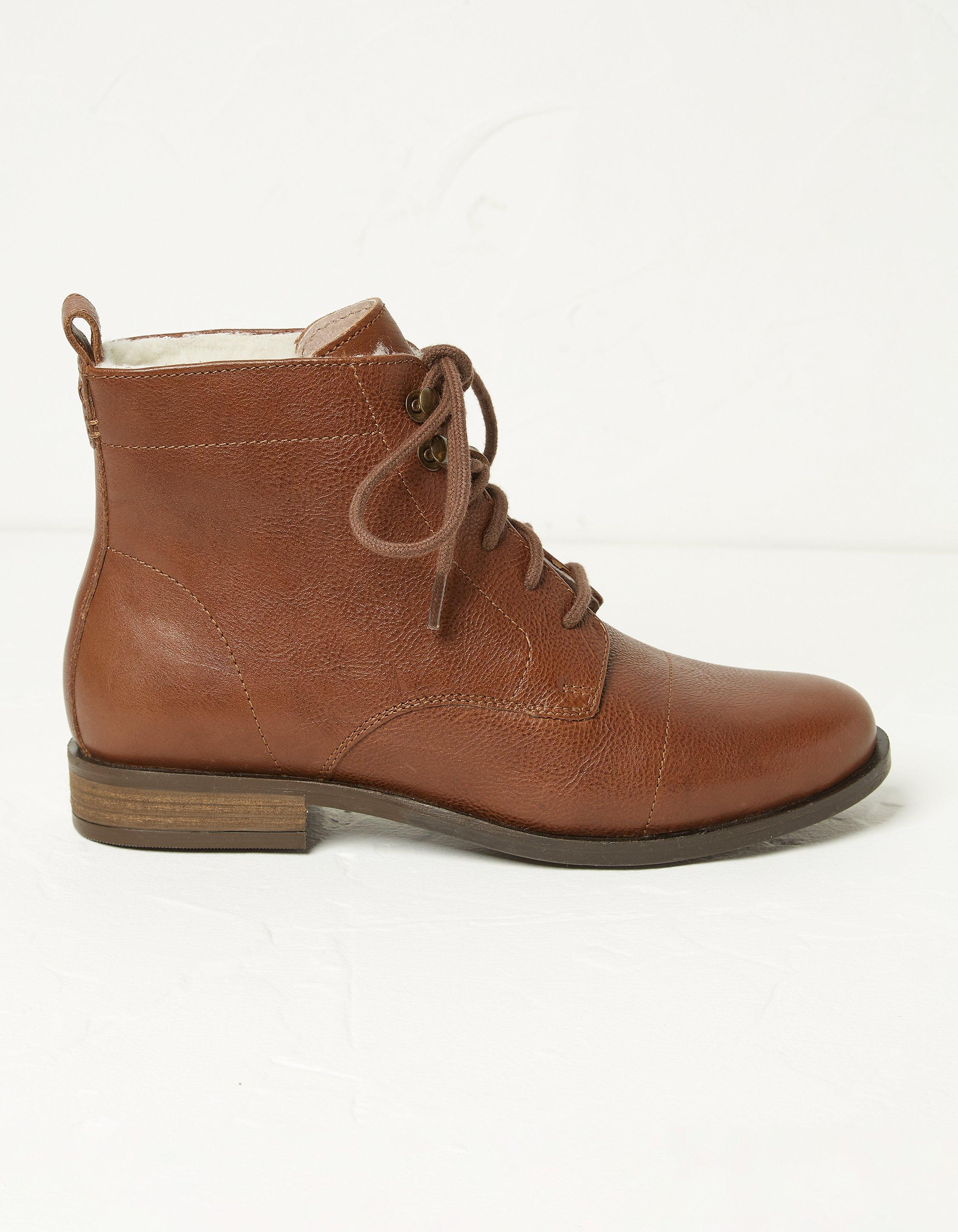 tan flat lace up ankle boots