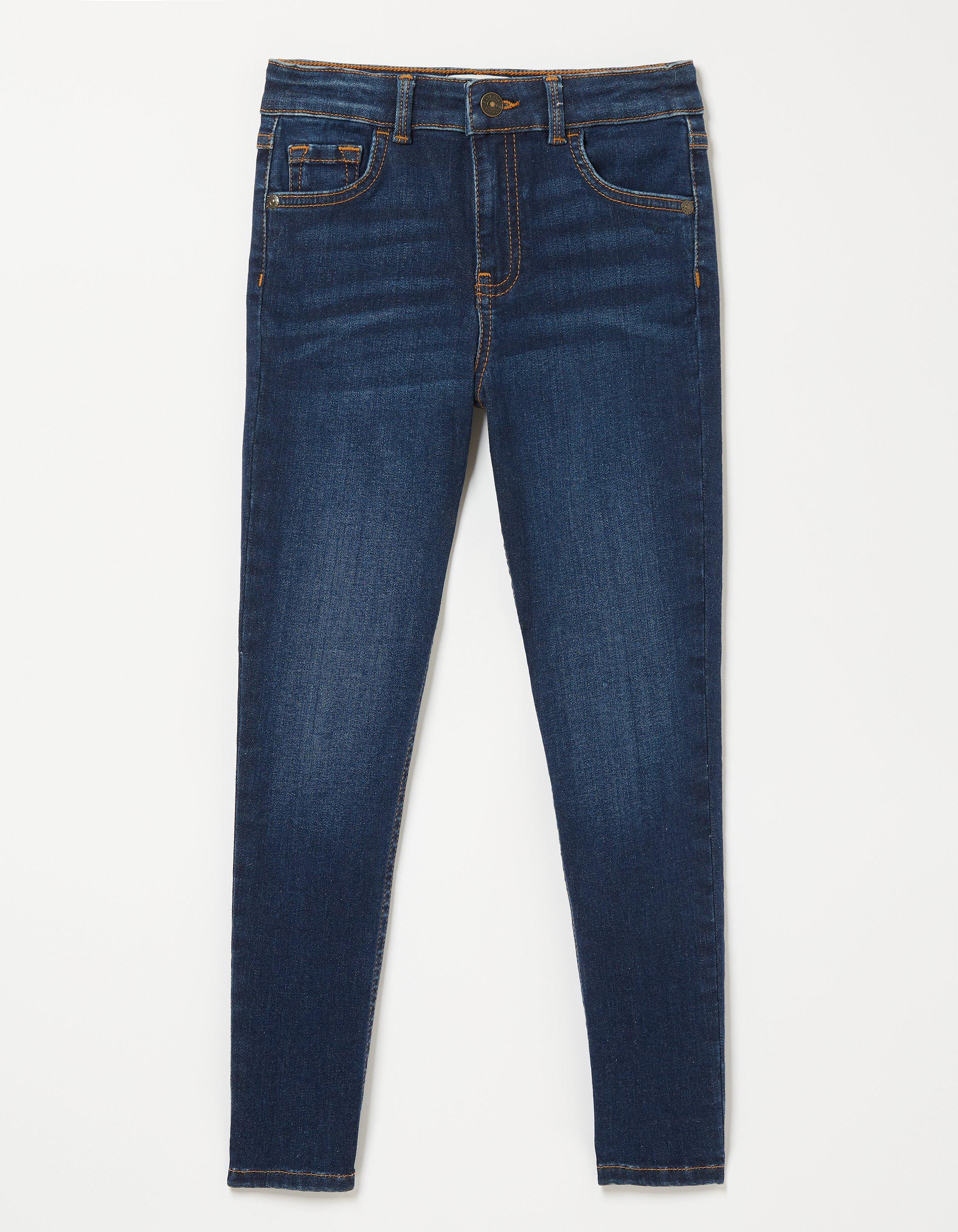 Dark Blue Fly Fasten Jersey Denim Leggings