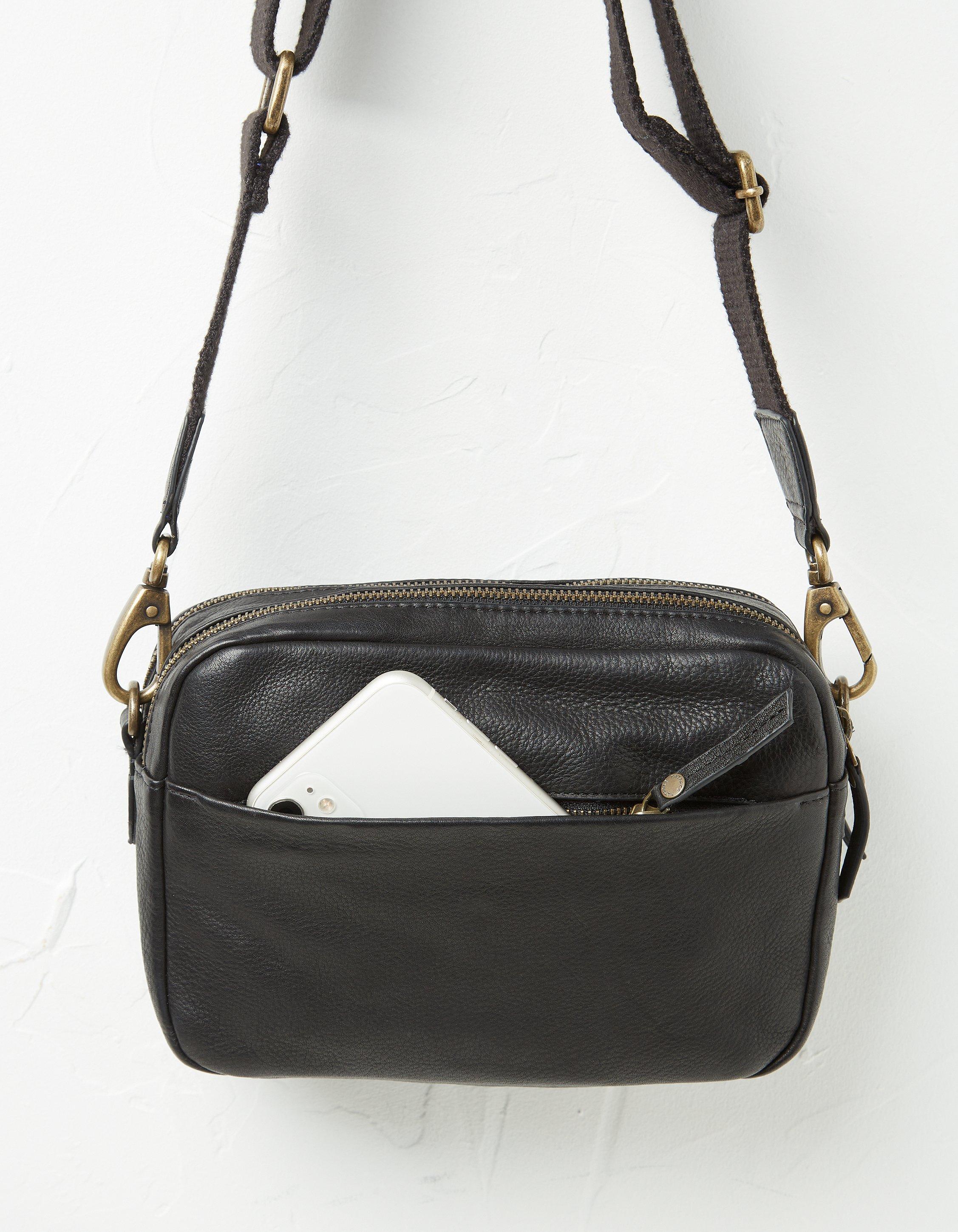 Black Leather Cross Body Bag Black Camera Bag for Women 