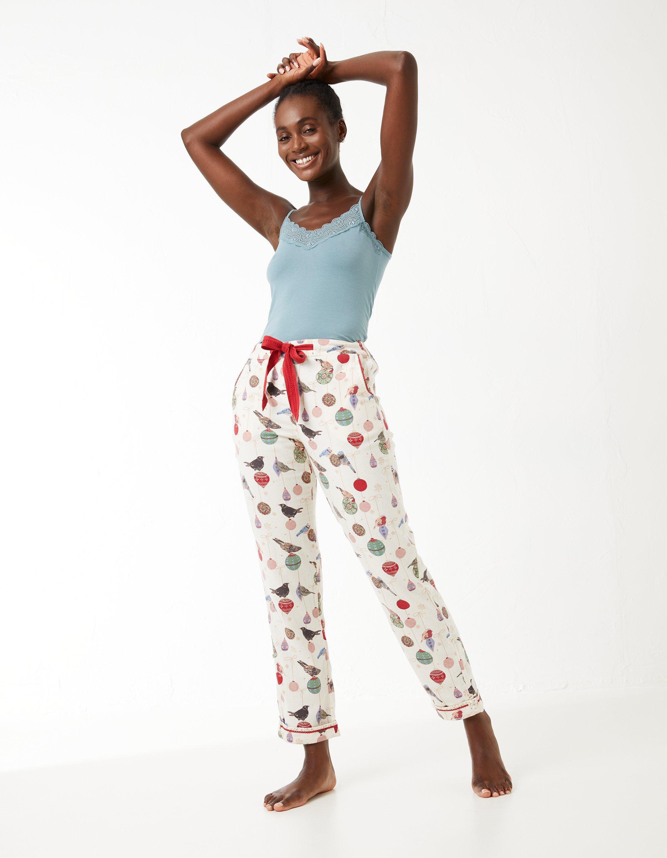 Bird Floral Pyjama Bottoms Ivory, Pyjamas