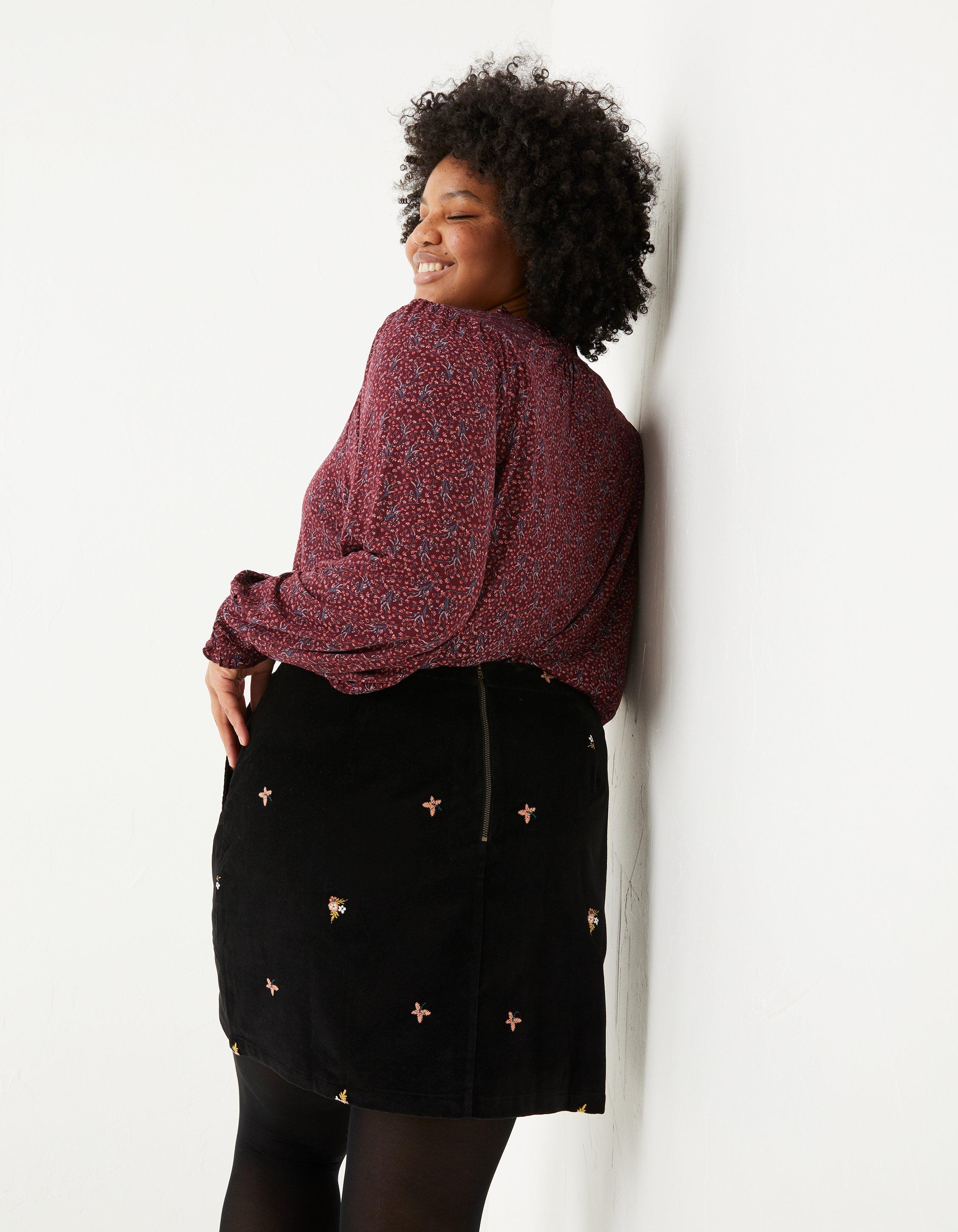 Burgundy hotsell embroidered skirt