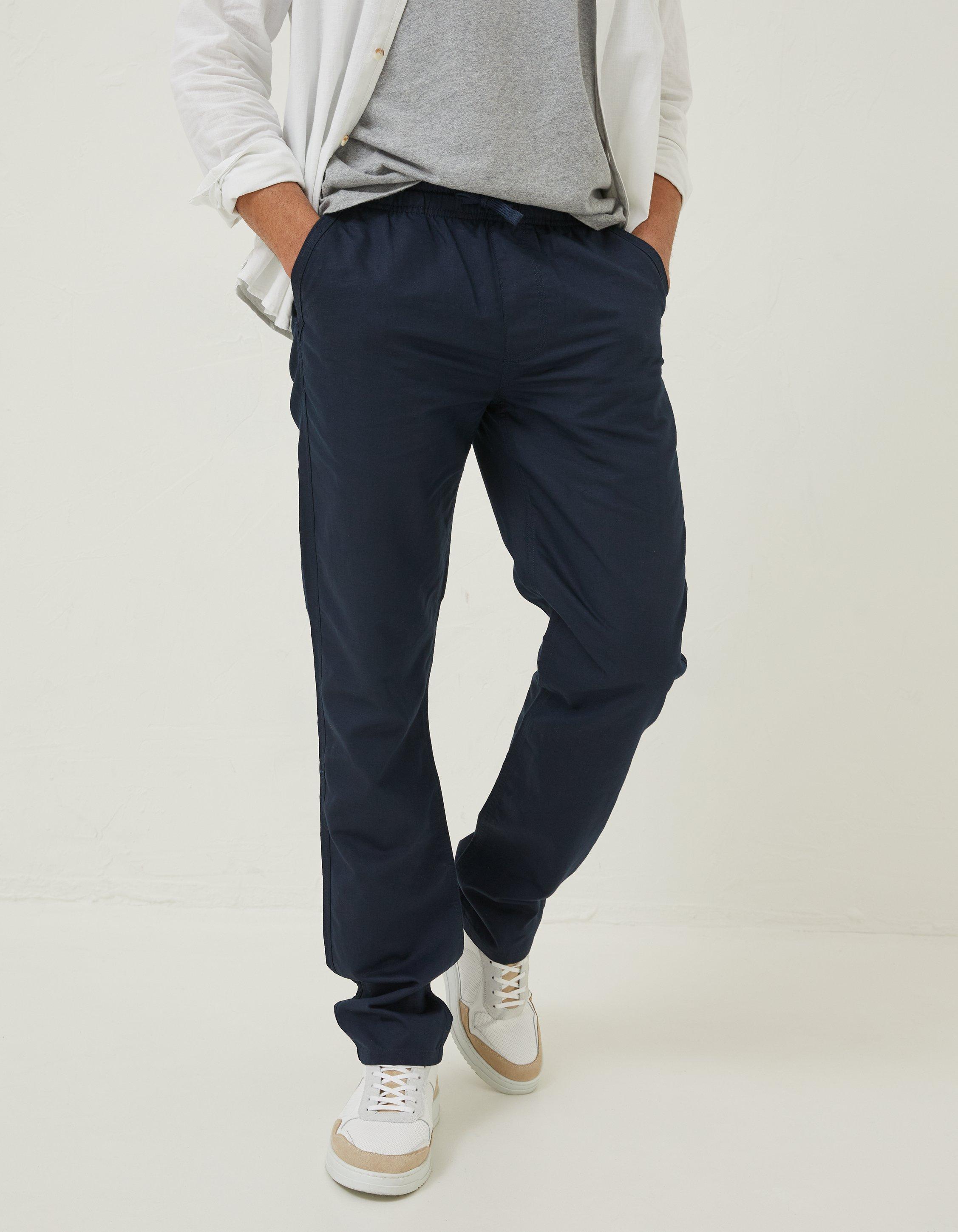 Mens navy linen on sale trousers