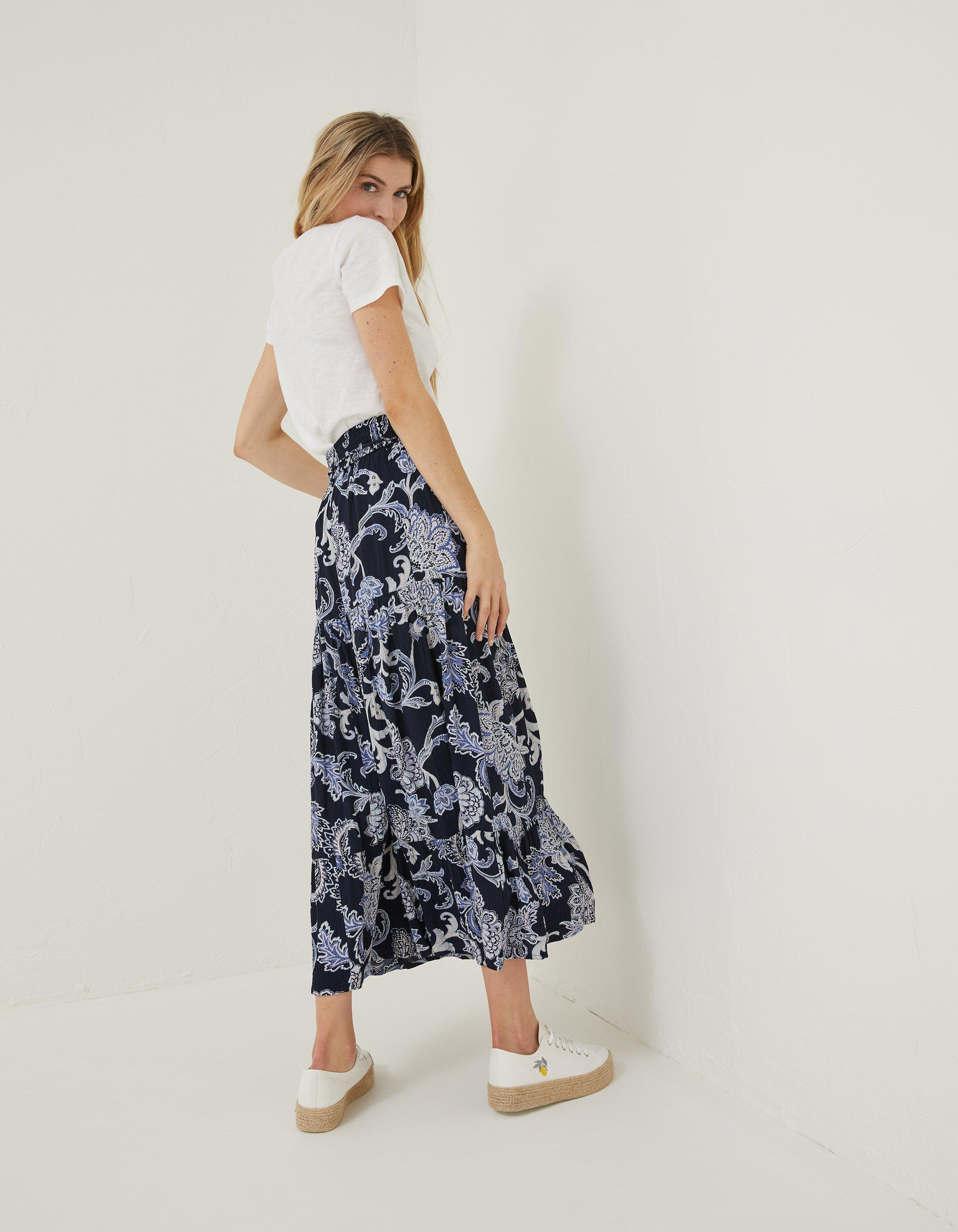 Fatface blue pleated water lilies clearance skirt