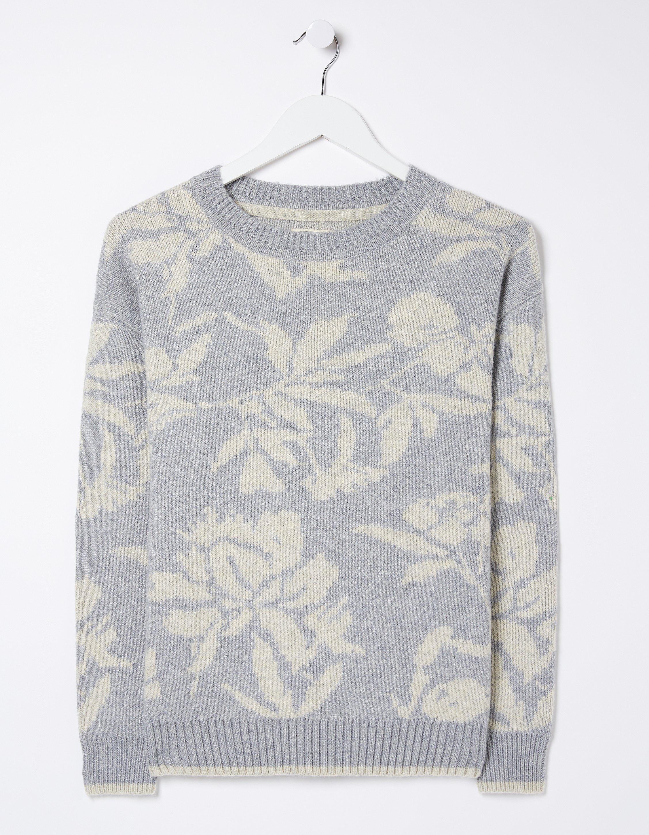 Black Floral Jacquard Knit Sweater, black/white