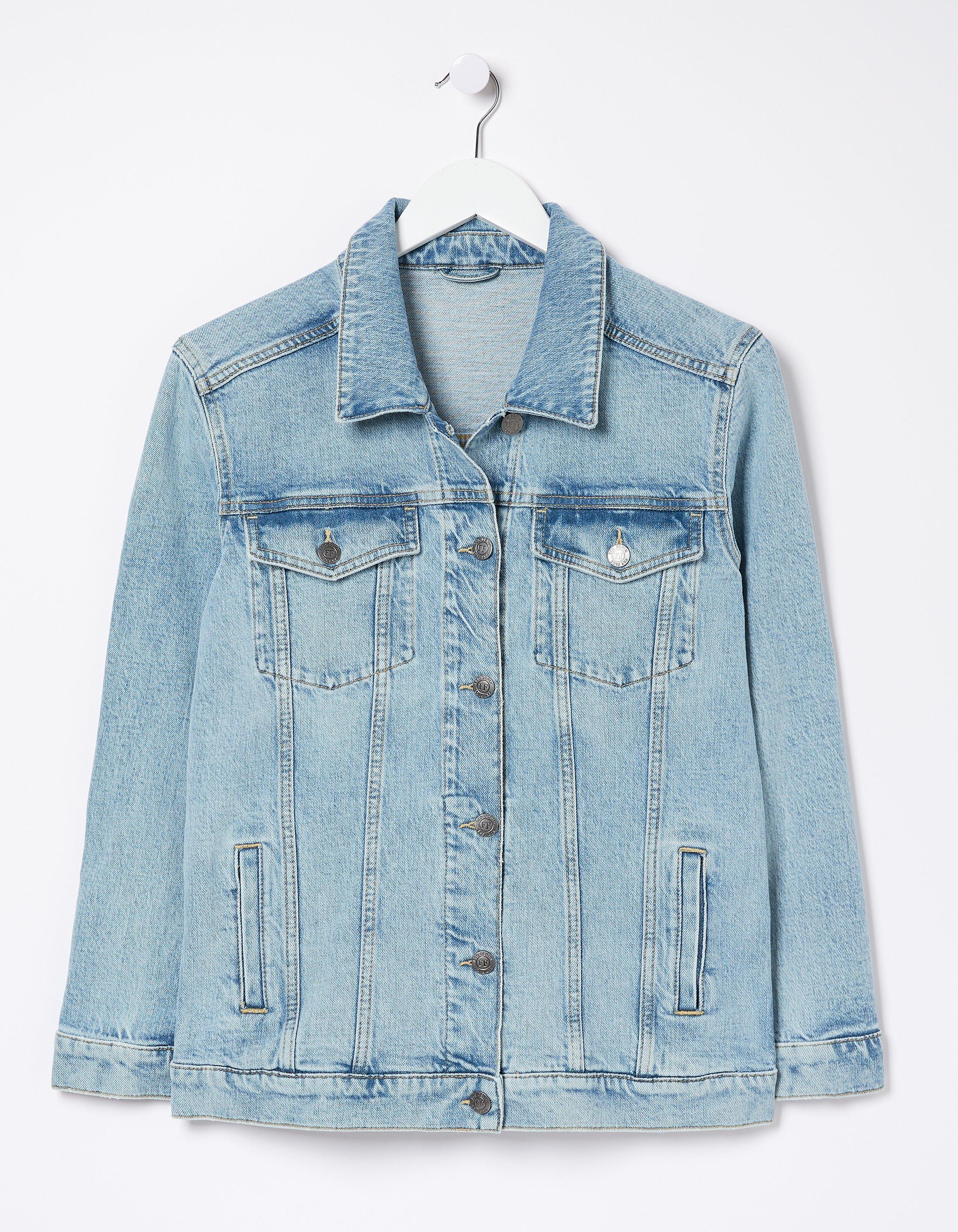 Light blue denim on sale jacket with fur