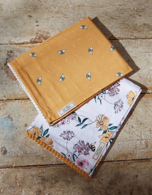 Two Pack Bee Floral Tea Towels