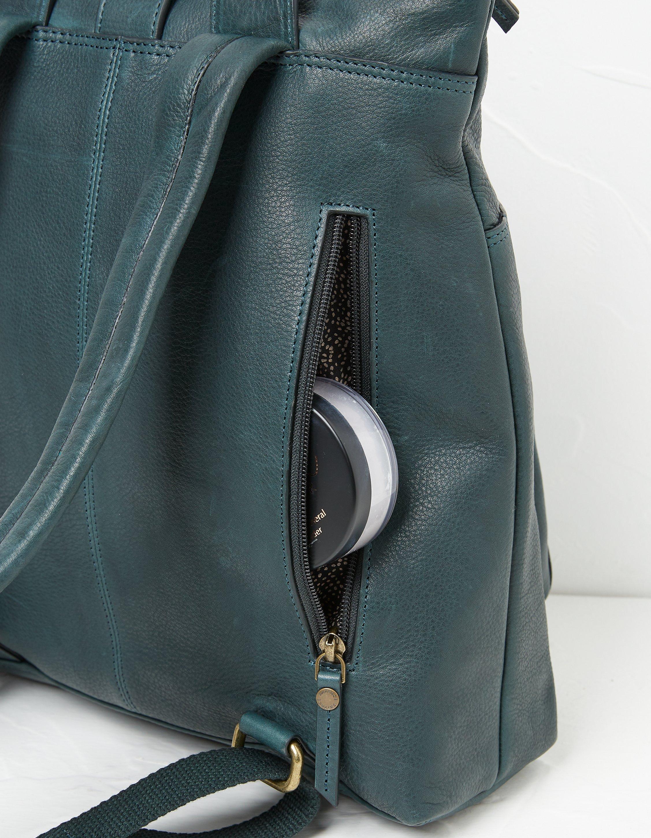 Dark green leather online backpack