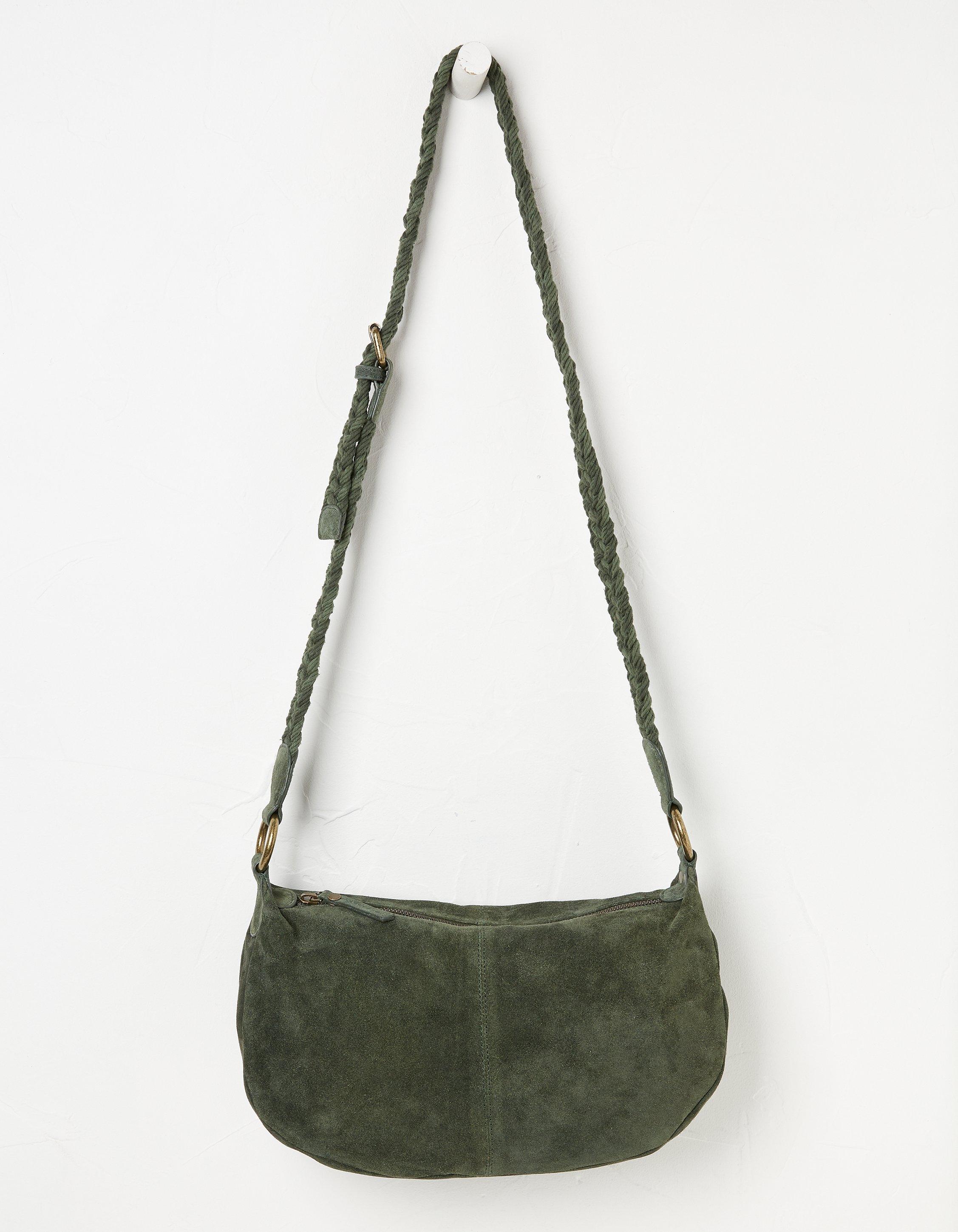 Olive Buckled Strap Crescent Bag
