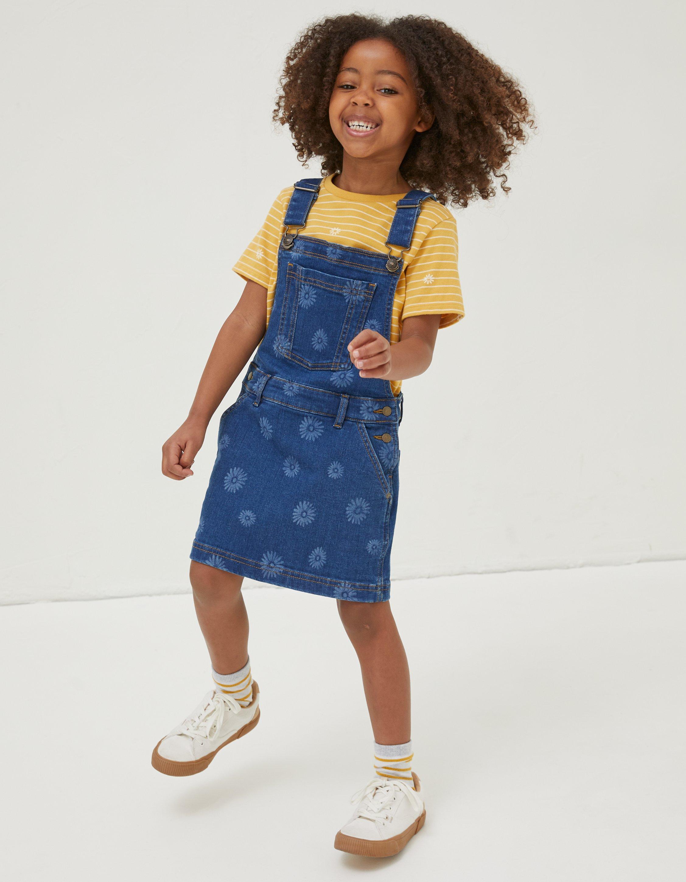 Long denim pinafore clearance dress