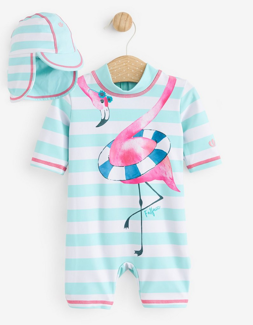 Kid’s Flamingo Surf Suit and Hat Set