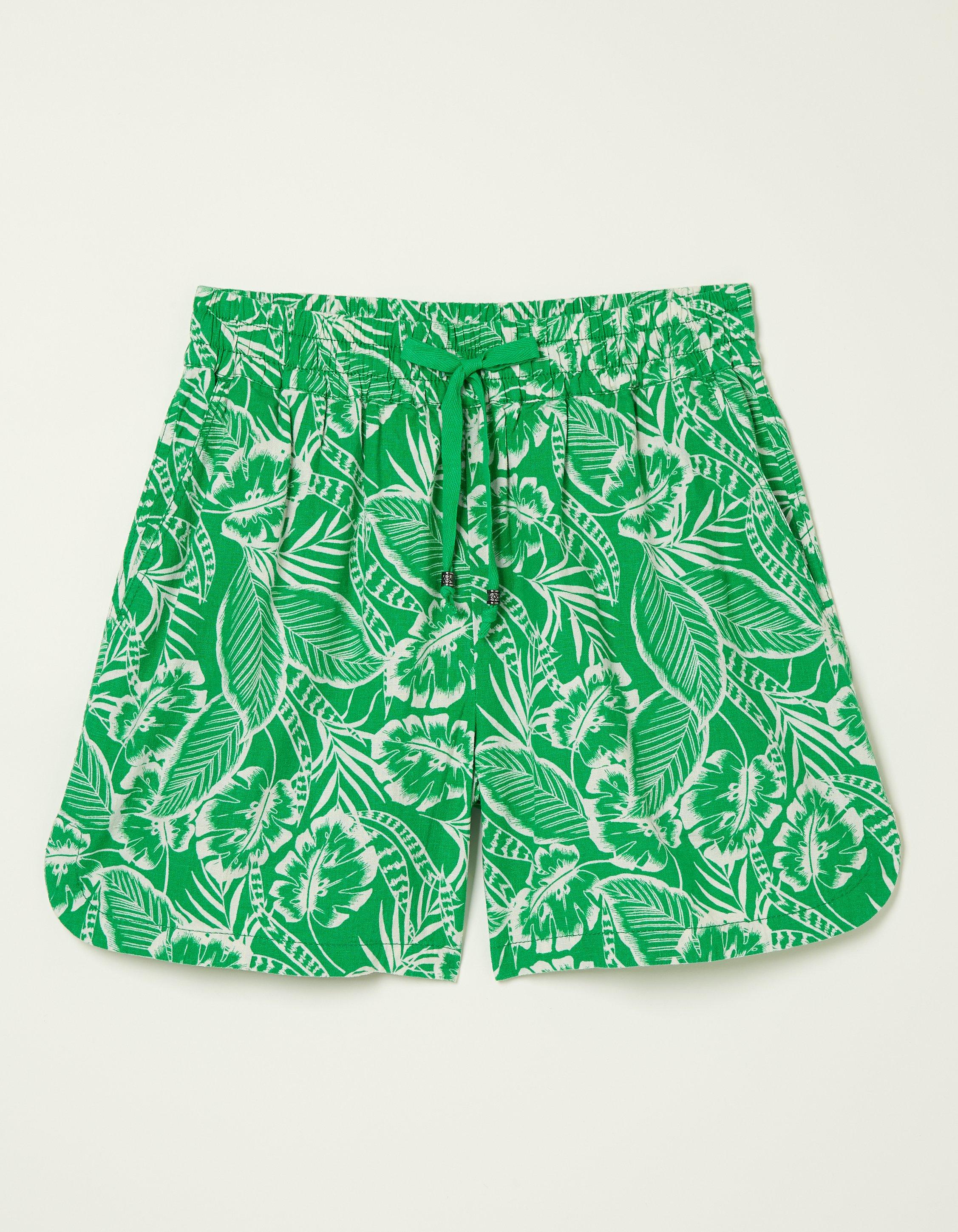 Tenby Linen Blend Tropical Leaf Shorts, Shorts