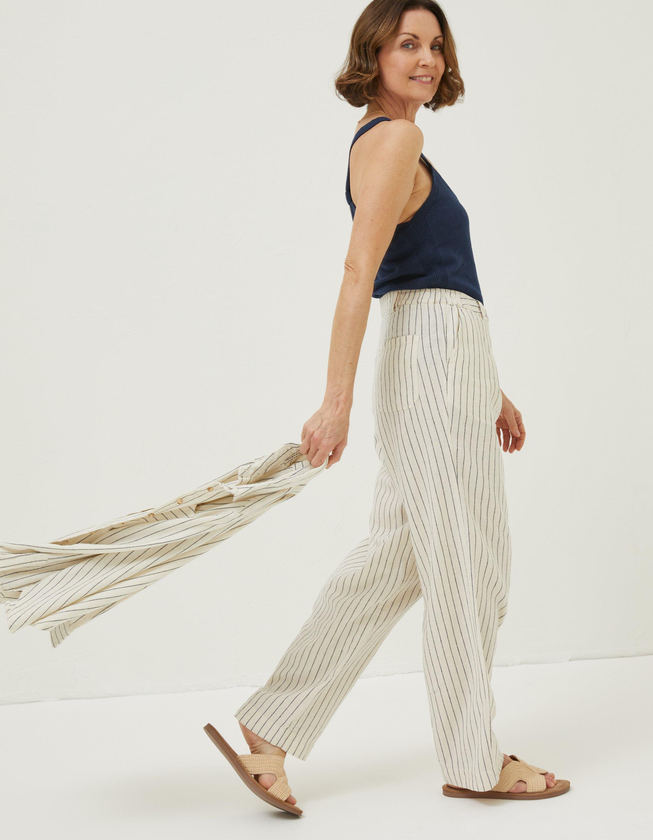 Stripe Linen Wide-Leg Pant