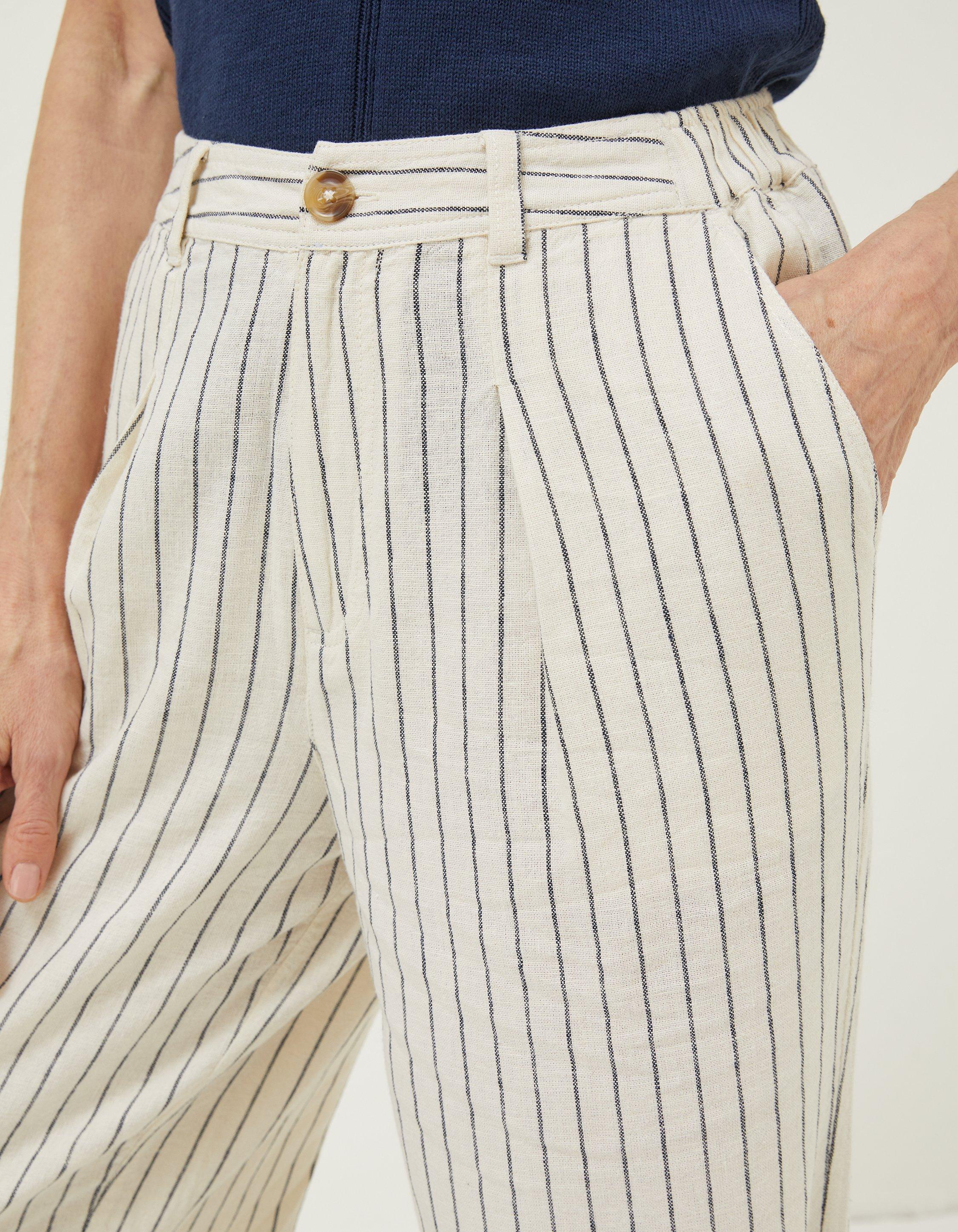 Women's High-Rise Linen Wide Leg Fluid Pants - A New Day Cream/Black Pin  Striped 14