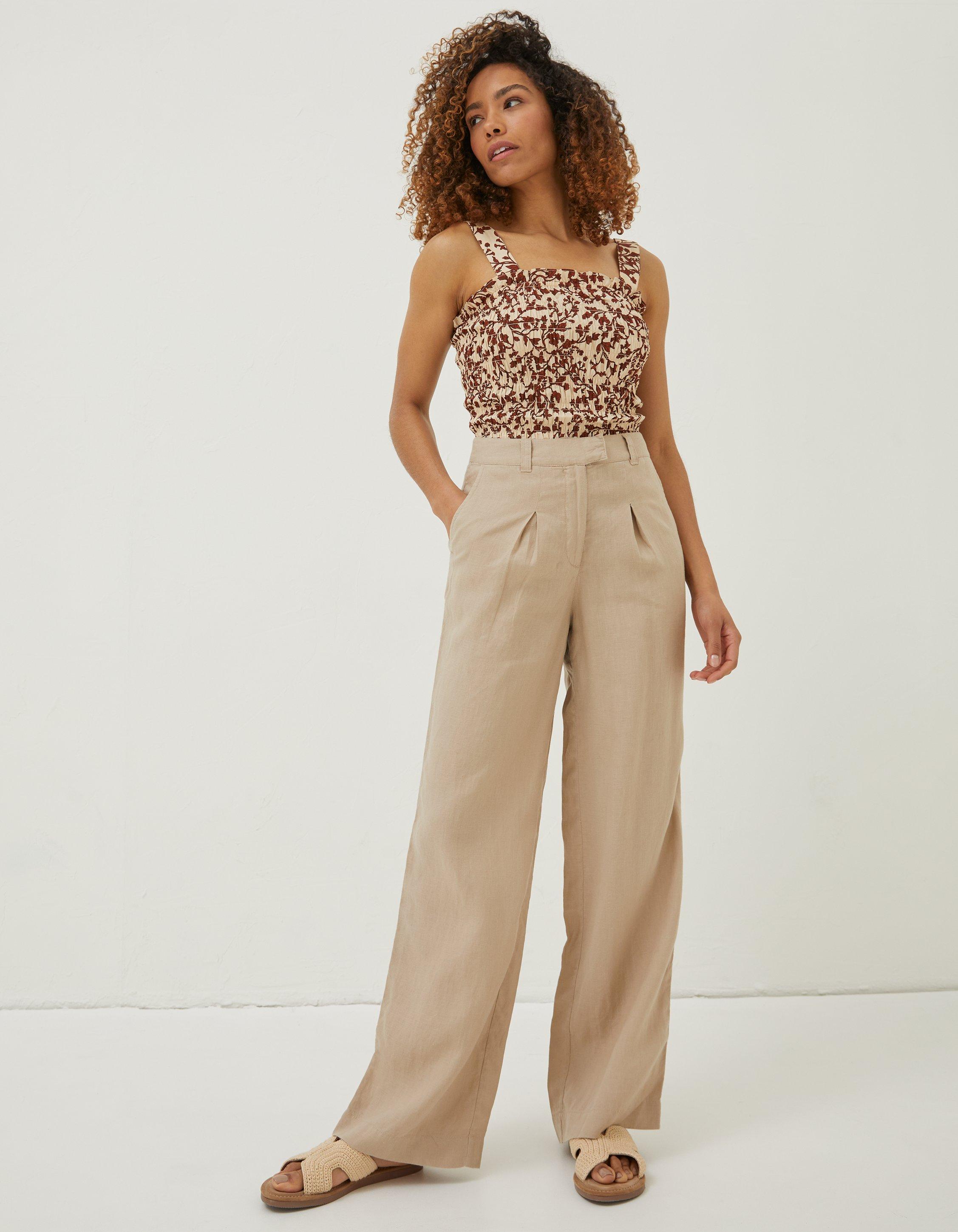 Linen Wide Leg Relaxed Fit Trousers
