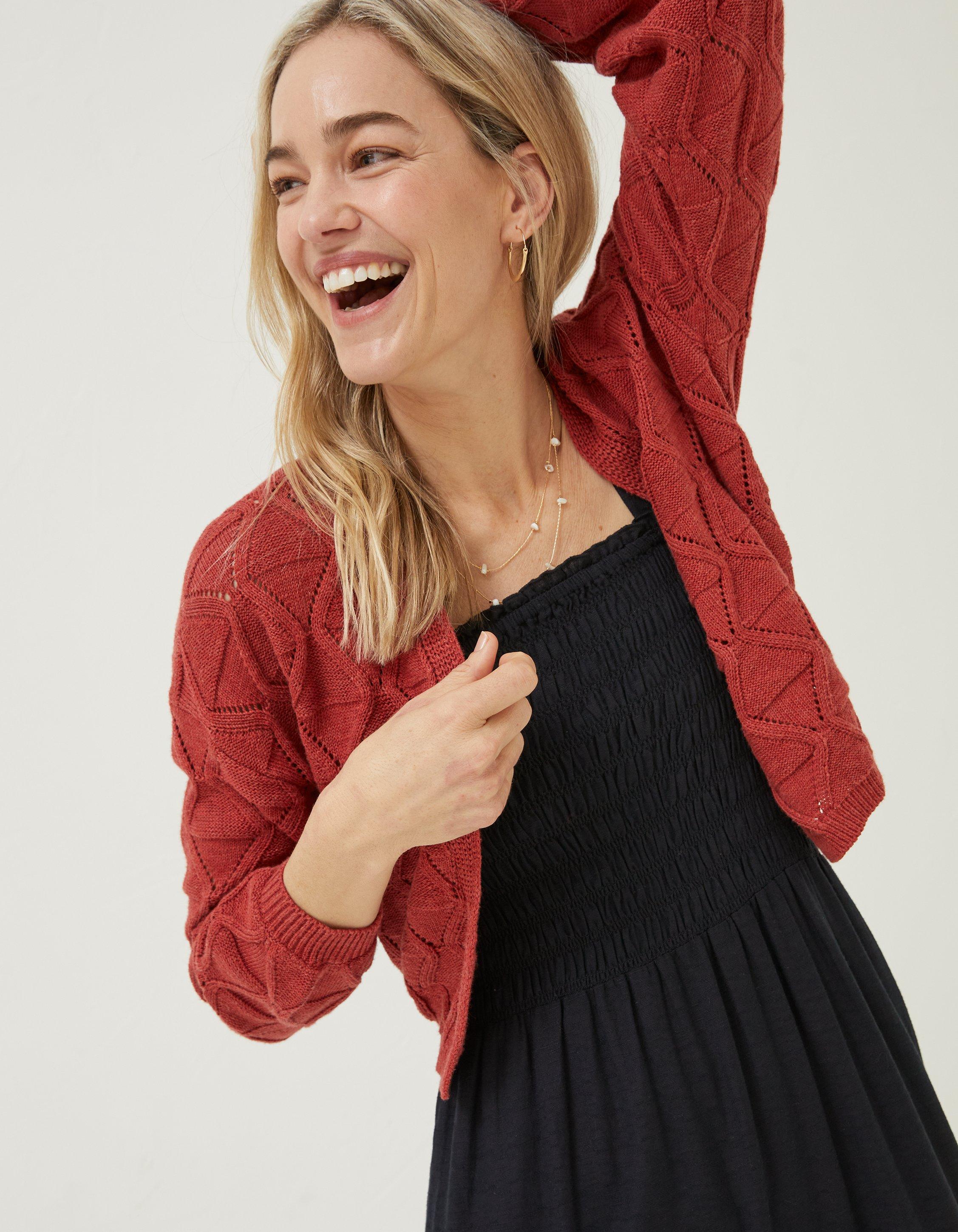 Carmel Red Pointelle Knit Cardigan