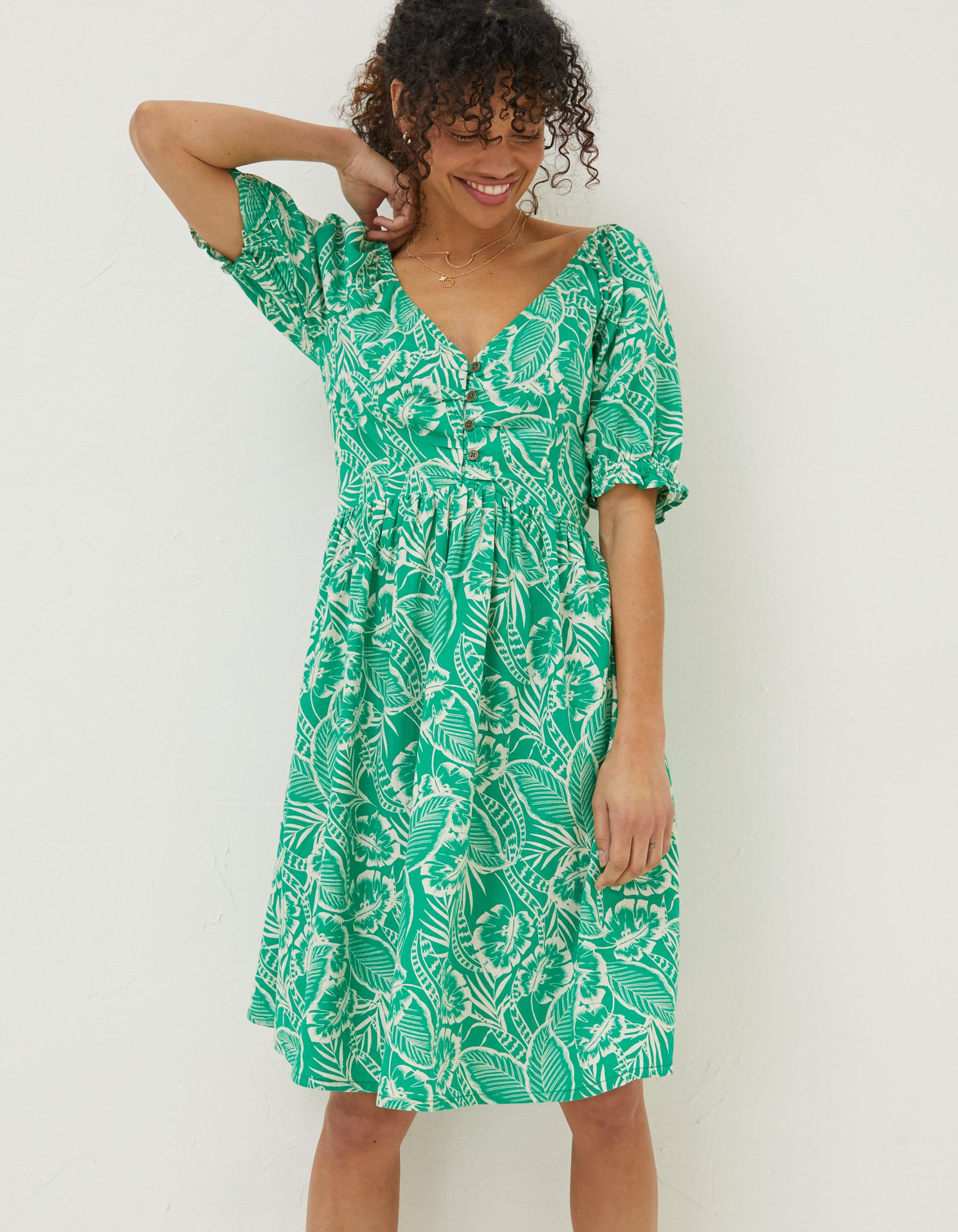 Aideen Linen Blend Leaf Dress, Dresses | FatFace.com