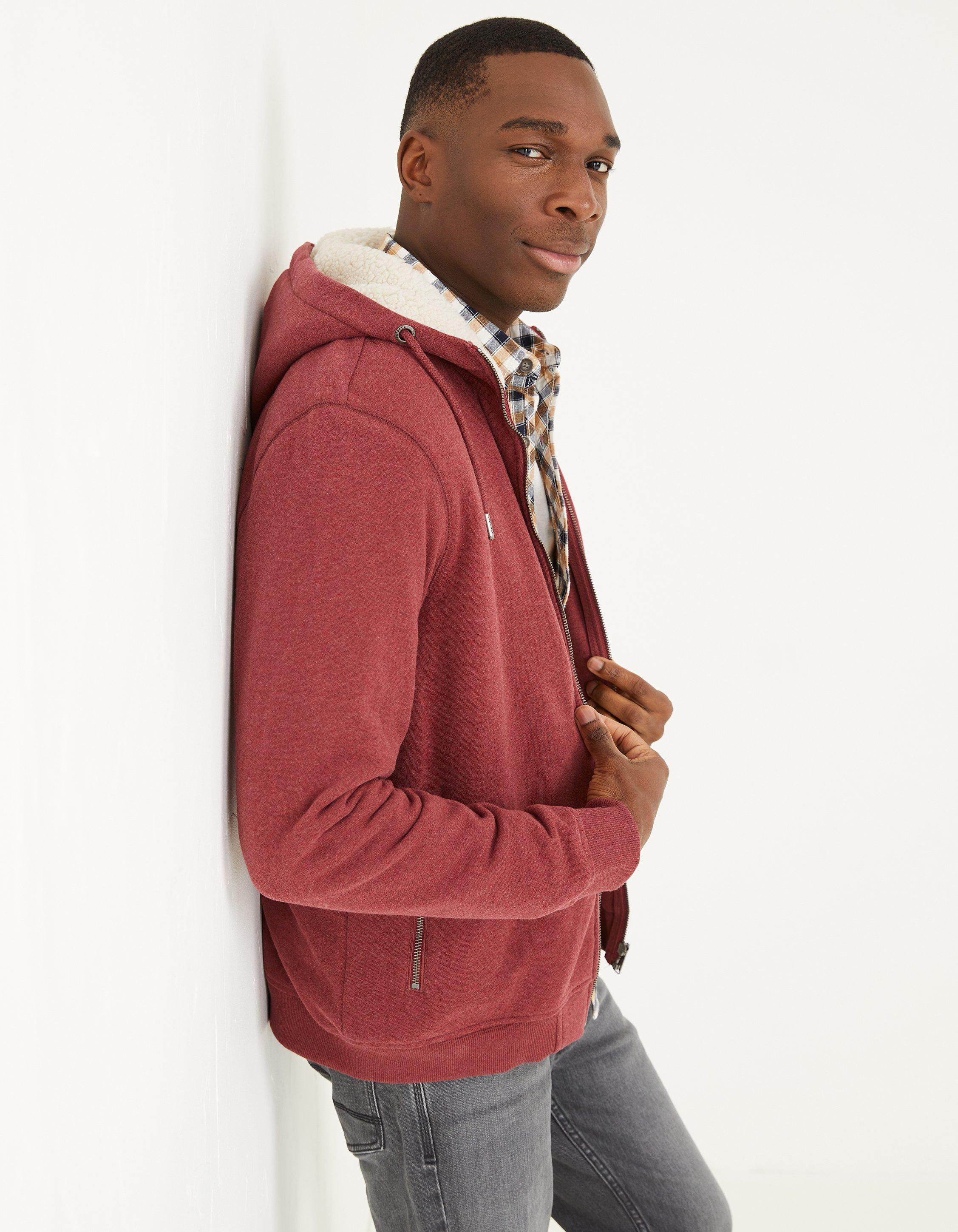 Burgundy zip hot sale up hoodie mens