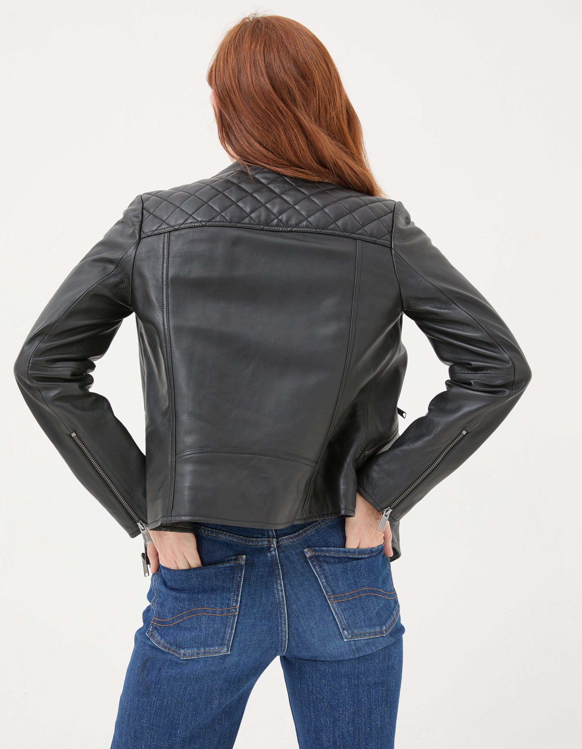 Ladies Quilted Leather Biker Jacket