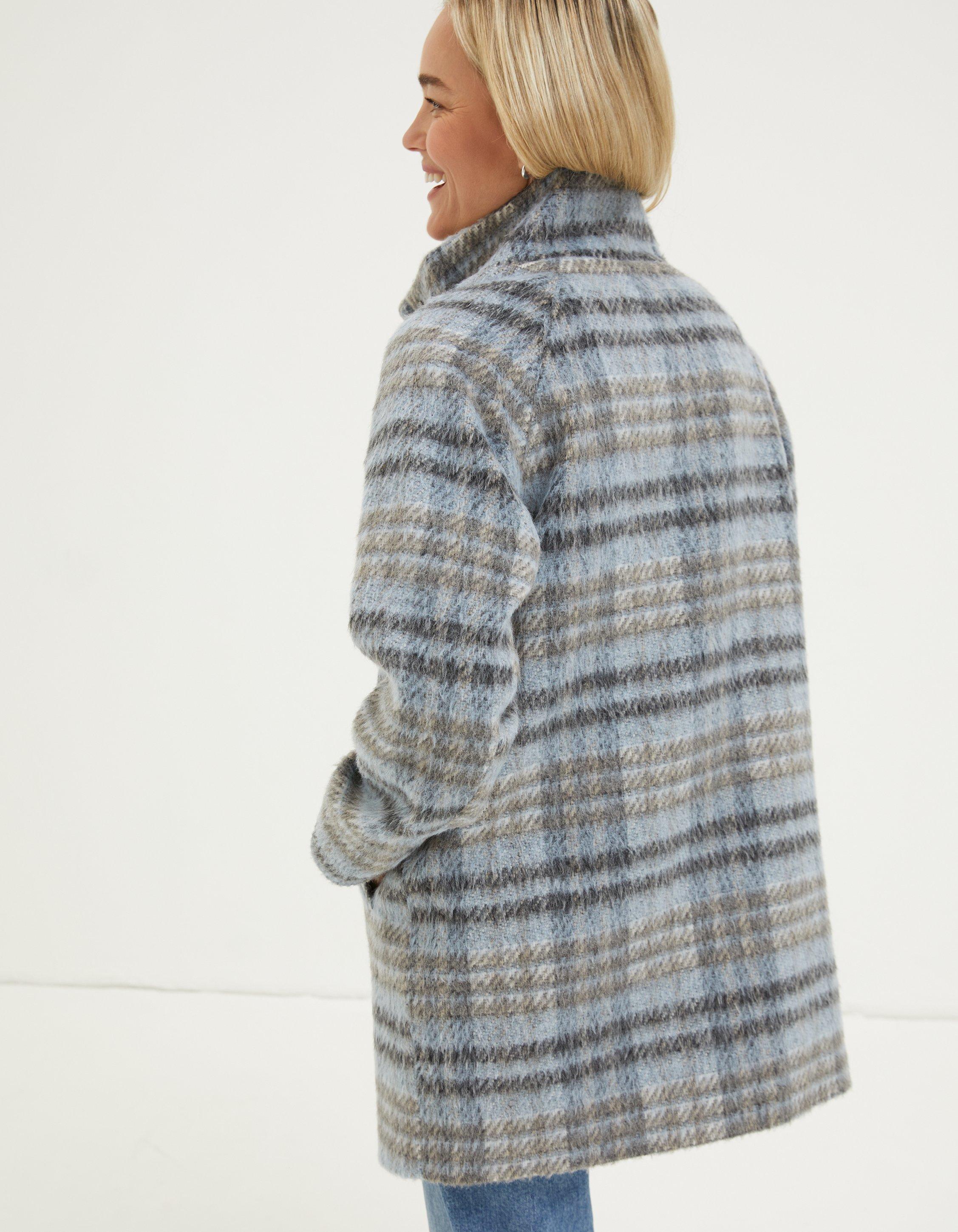 Grey check outlet wool coat